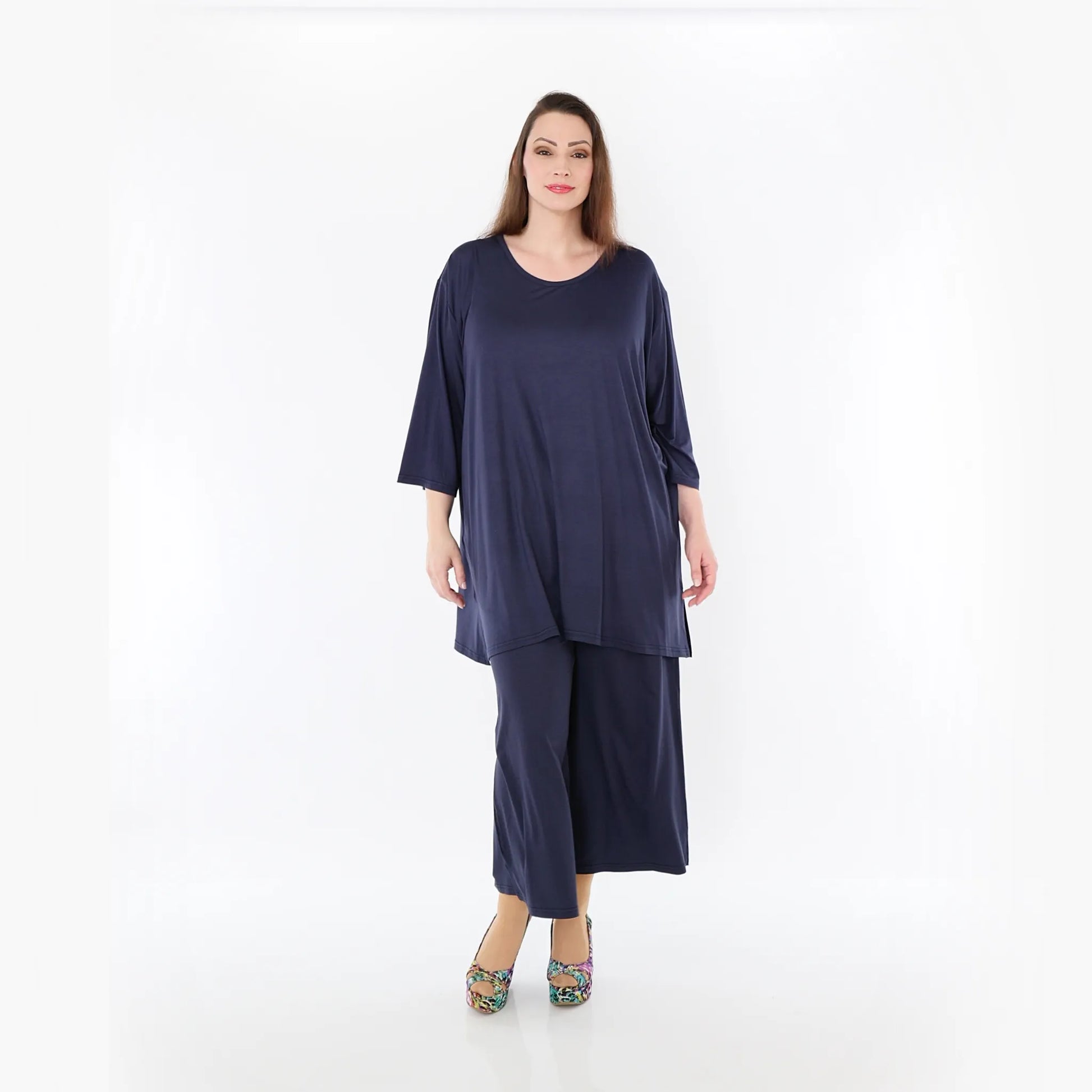 AKH Fashion Bigshirt in gerader Form, aus Viskose, 1233.07054, Marine, Ausgefallen, Zeitlos
