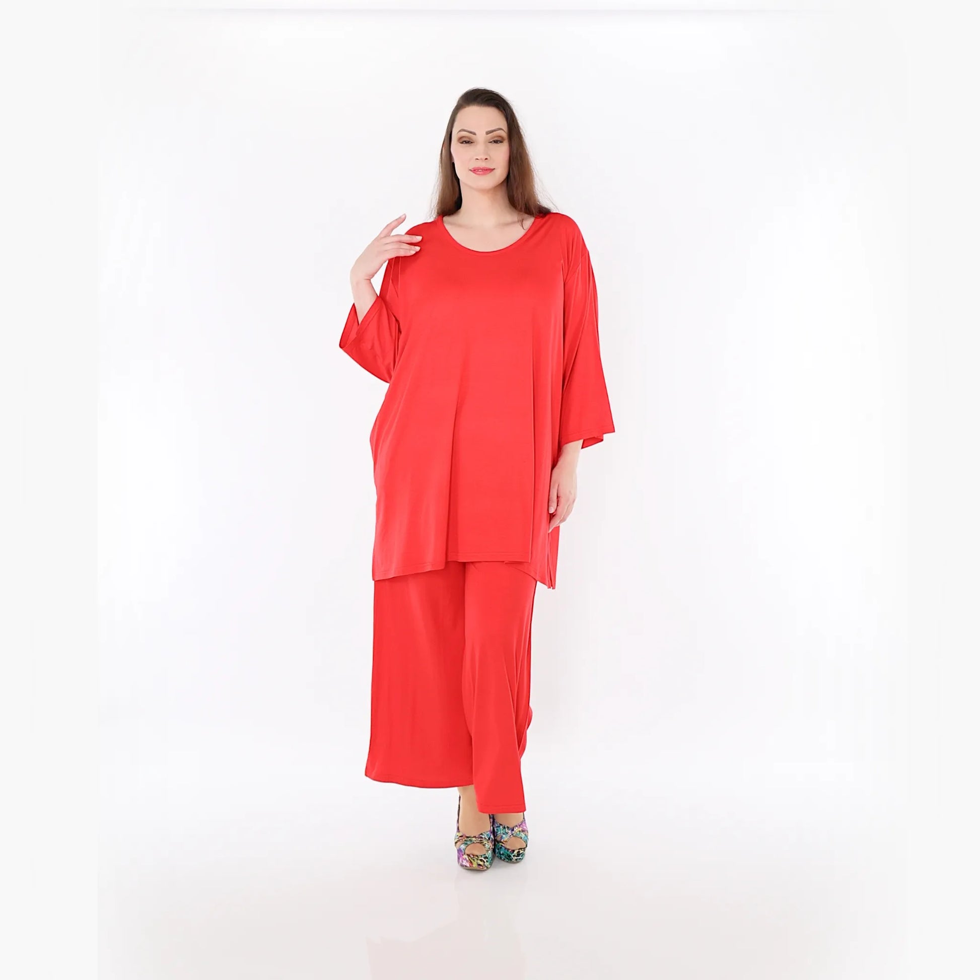  AKH Fashion Bigshirt in gerader Form, aus Viskose, 1233.07054, Rot, Ausgefallen, Zeitlos