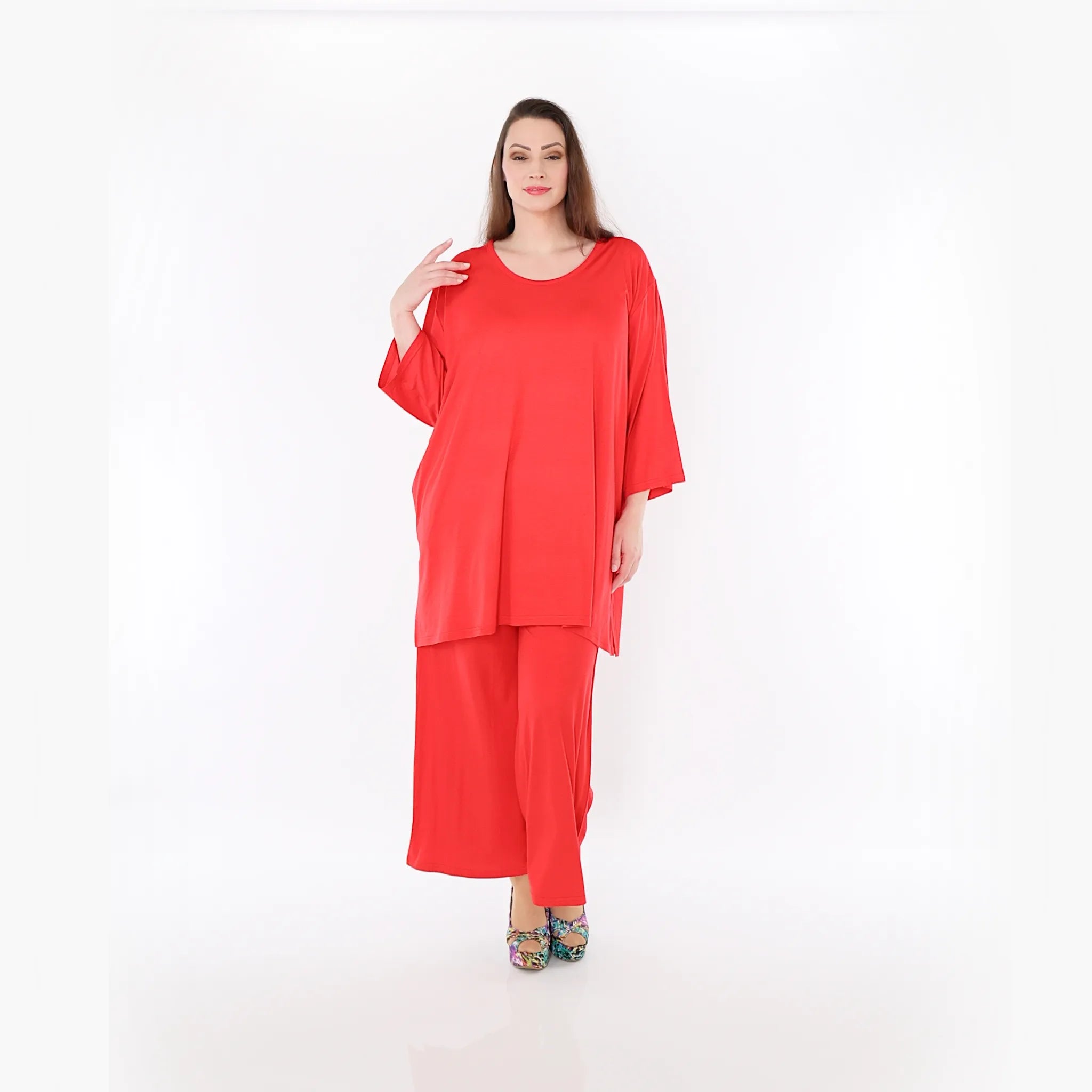  AKH Fashion Bigshirt in gerader Form, aus Viskose, 1233.07054, Rot, Ausgefallen, Zeitlos
