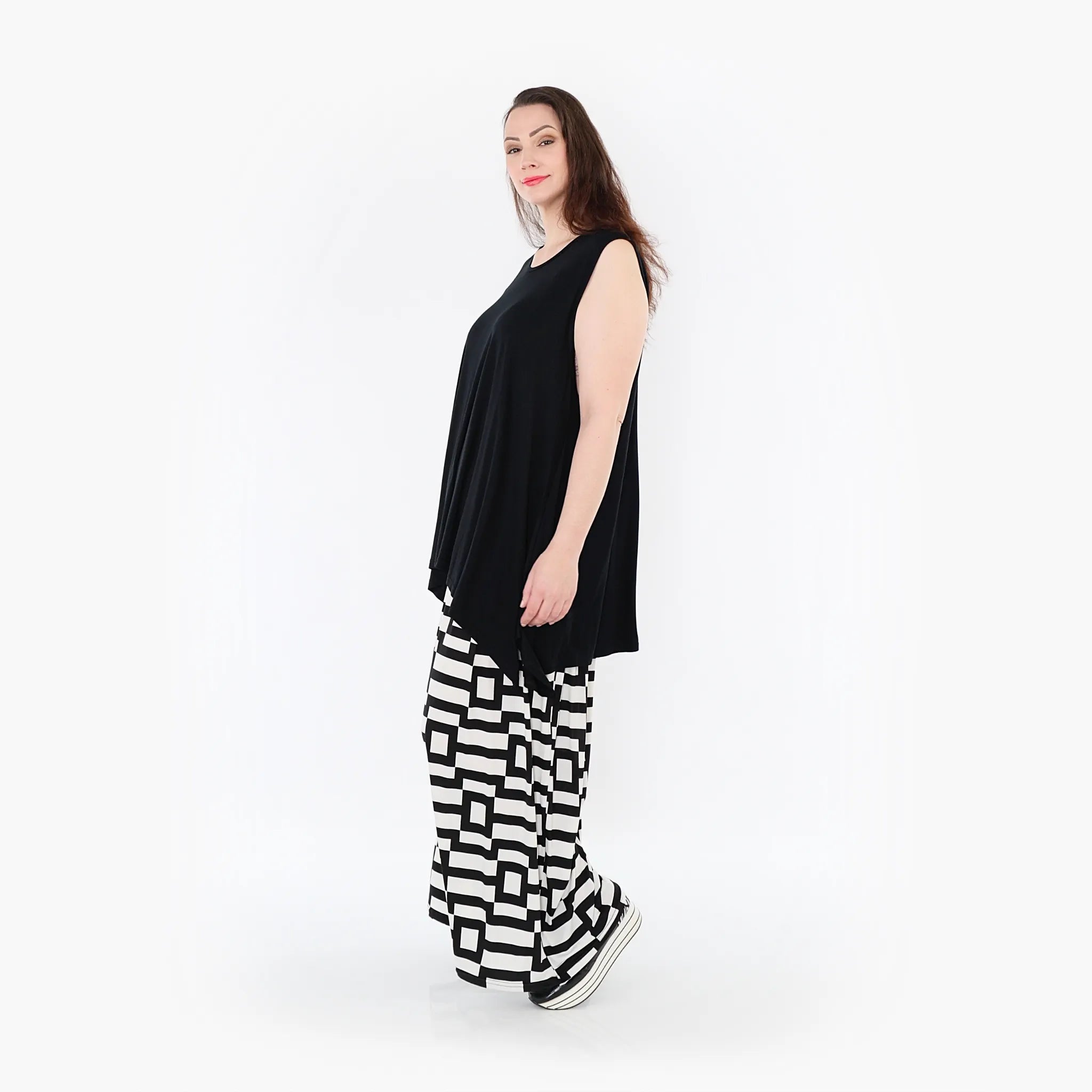  Marlene Hose von AKH Fashion aus Materialmix, 1314.06720, Weiß/Schwarz, Kariert, Schick
