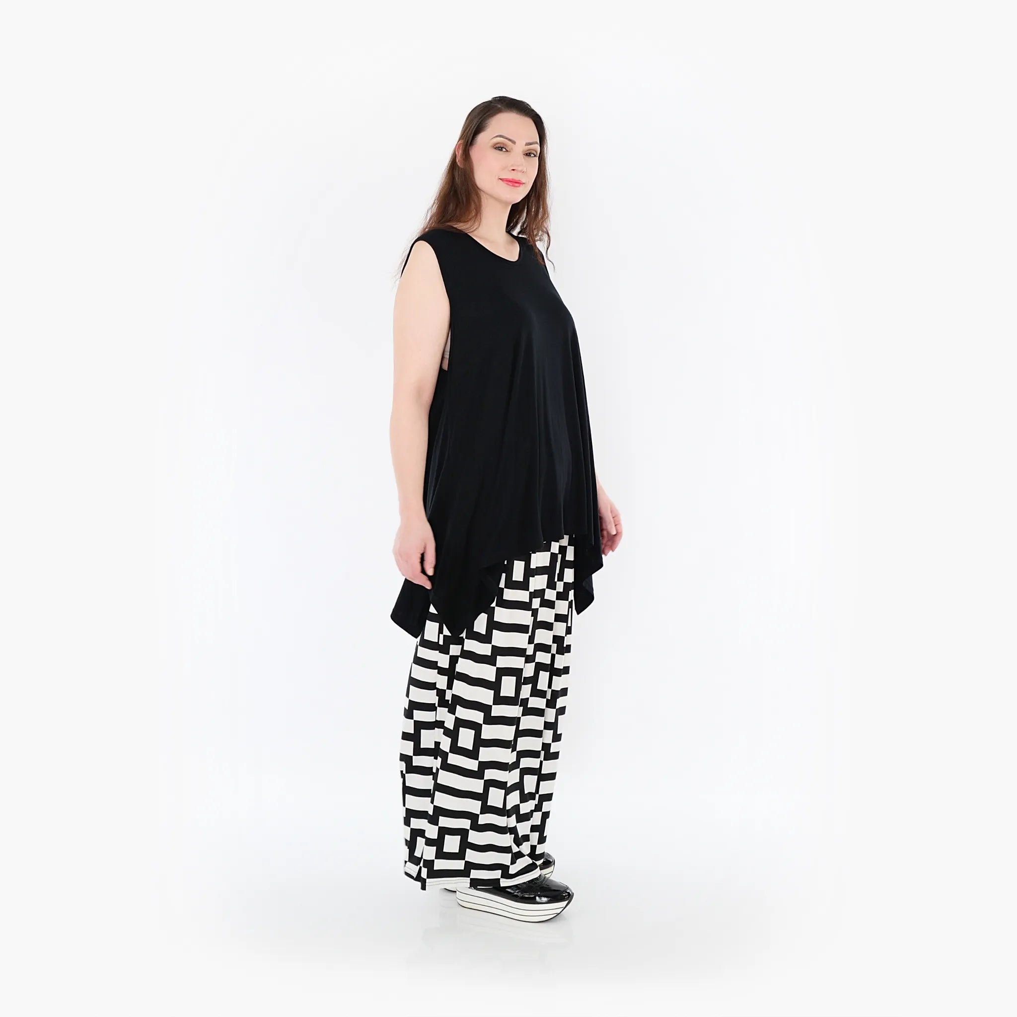  Marlene Hose von AKH Fashion aus Materialmix, 1314.06720, Weiß/Schwarz, Kariert, Schick