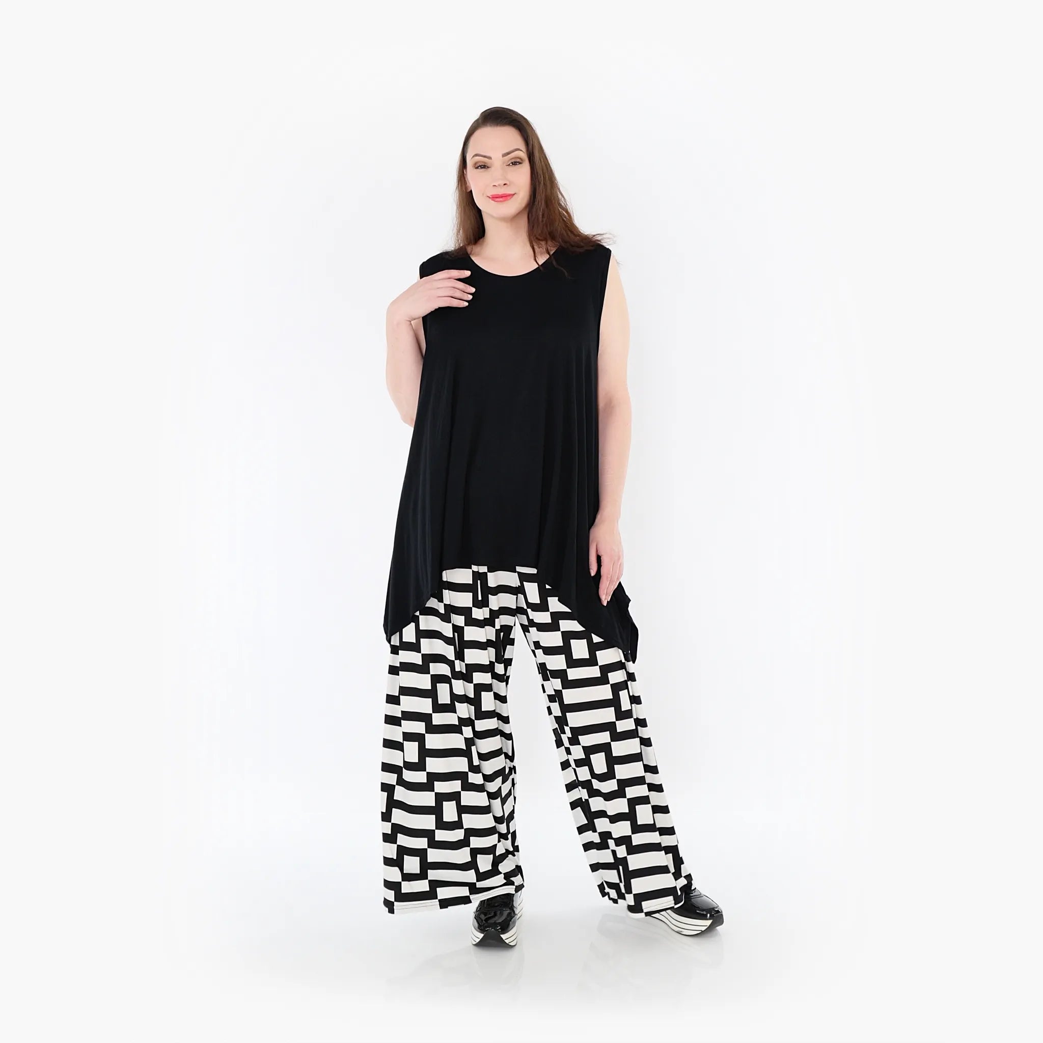  Marlene Hose von AKH Fashion aus Materialmix, 1314.06720, Weiß/Schwarz, Kariert, Schick
