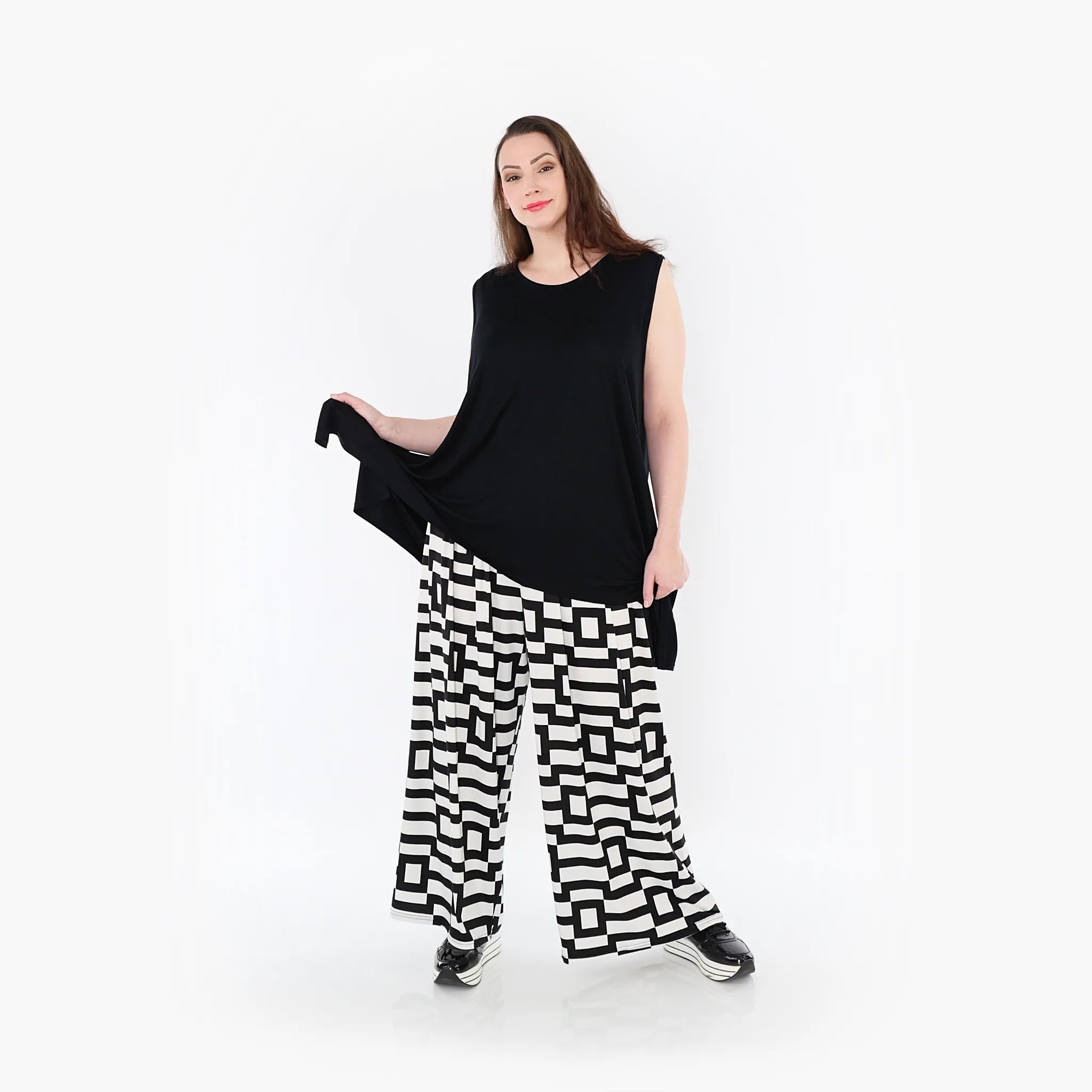  Marlene Hose von AKH Fashion aus Materialmix, 1314.06720, Weiß/Schwarz, Kariert, Schick