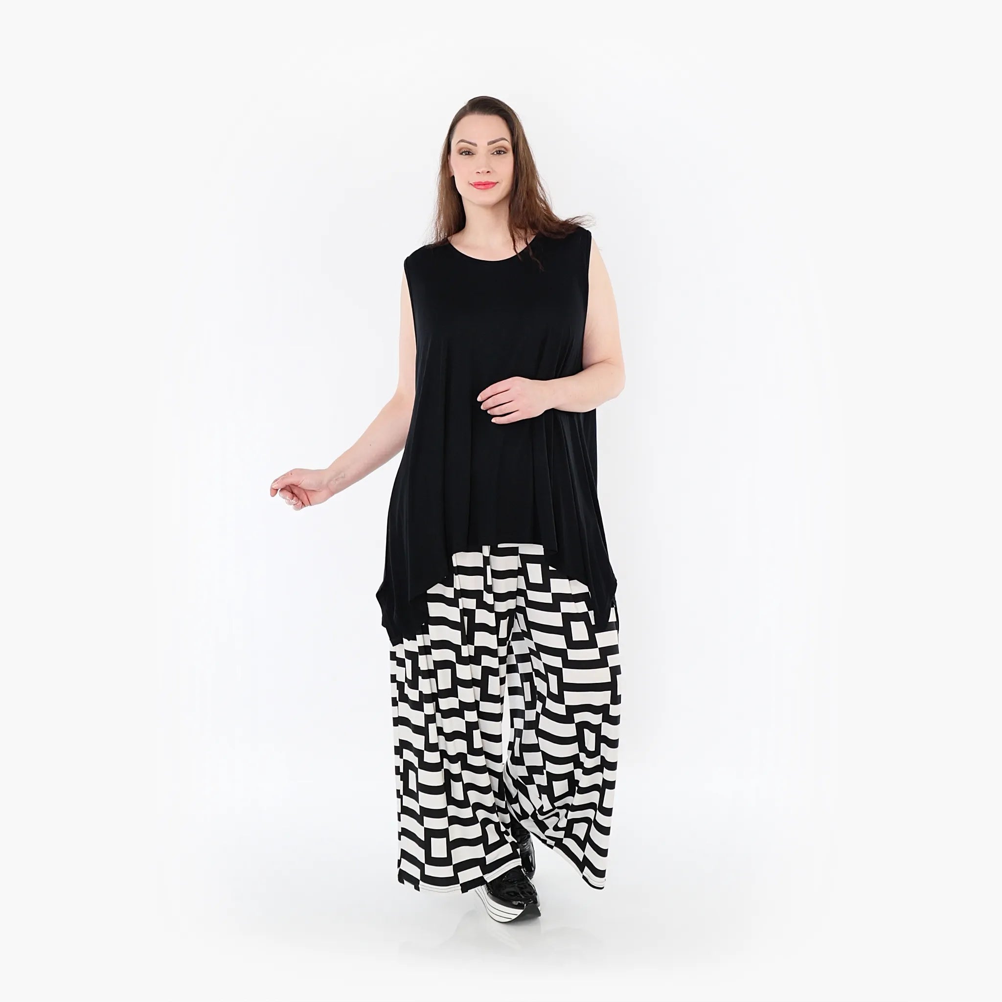  Marlene Hose von AKH Fashion aus Materialmix, 1314.06720, Weiß/Schwarz, Kariert, Schick