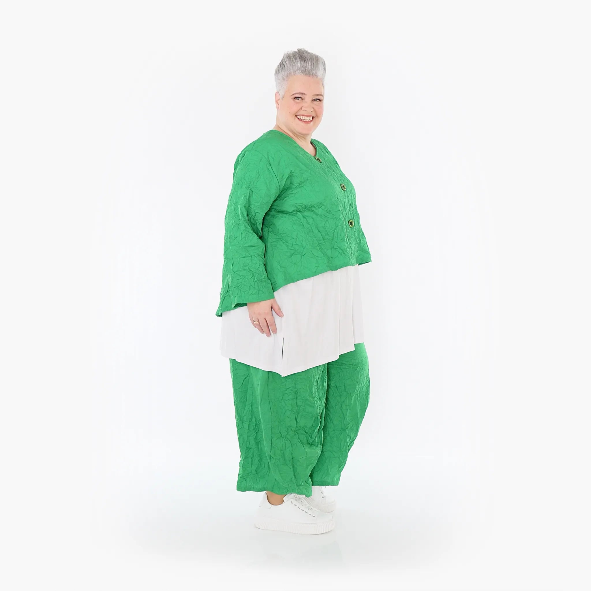  AKH Fashion Jacke in gerundeter Form, aus Materialmix, 1372.00130, Grün, Ausgefallen