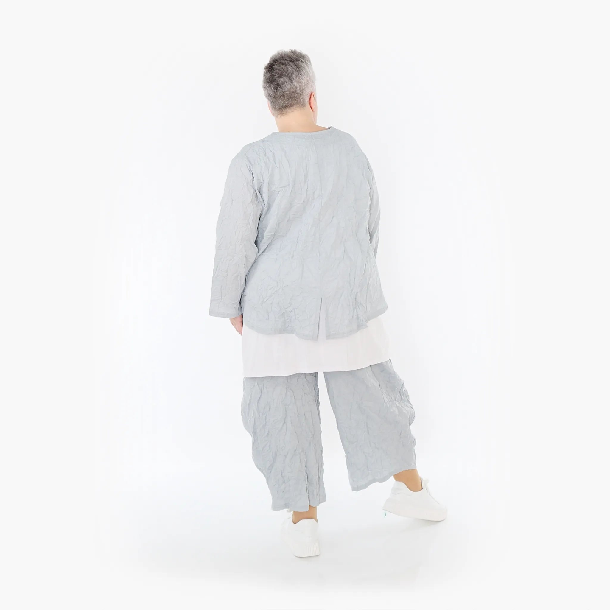  AKH Fashion Jacke in gerundeter Form, aus Materialmix, 1372.00130, Hellgrau, Ausgefallen