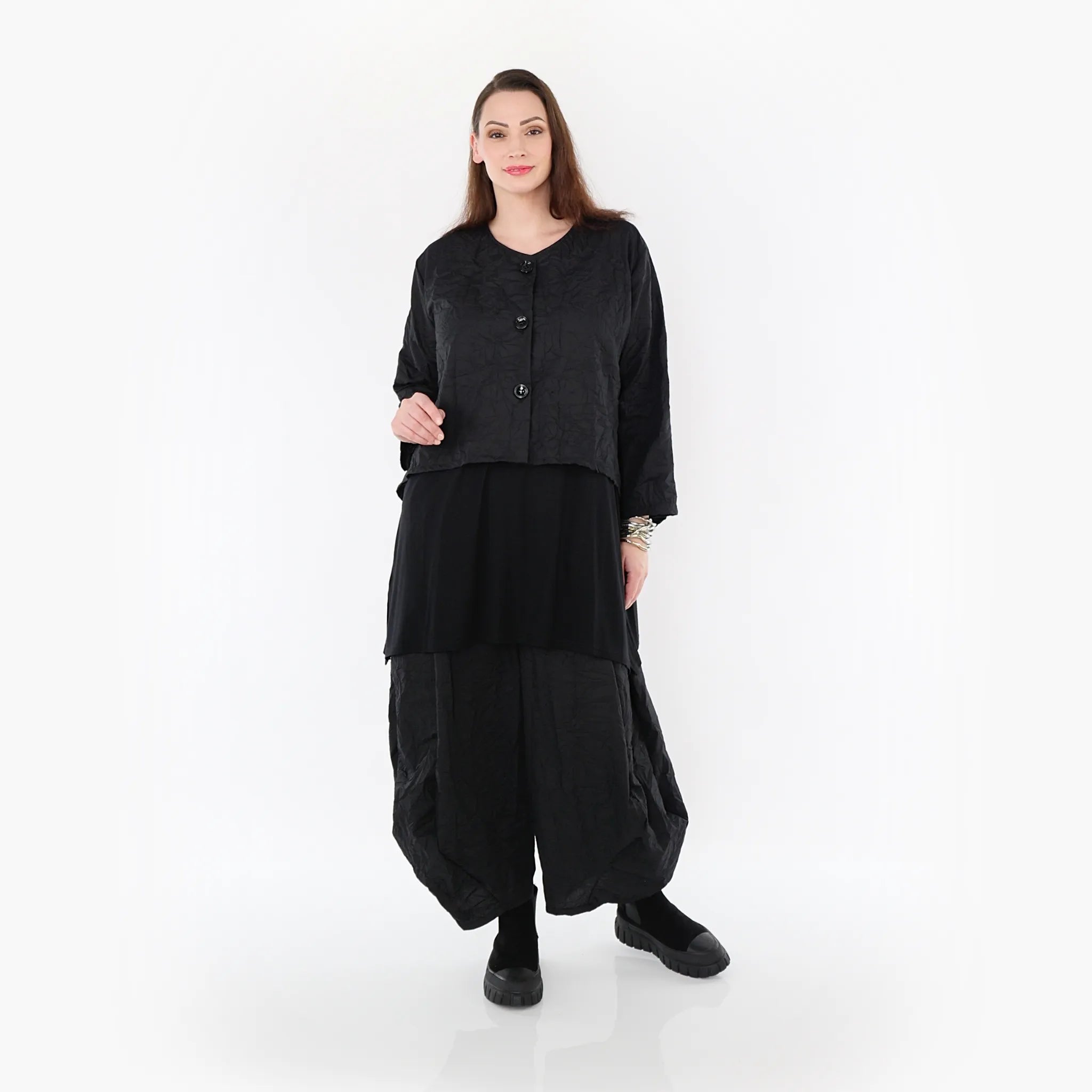 Oversize Damen Jacke, AKH Fashion, Materialmix, gerundeter Form, Lagenlook Mode, große Größen - SEELENlook