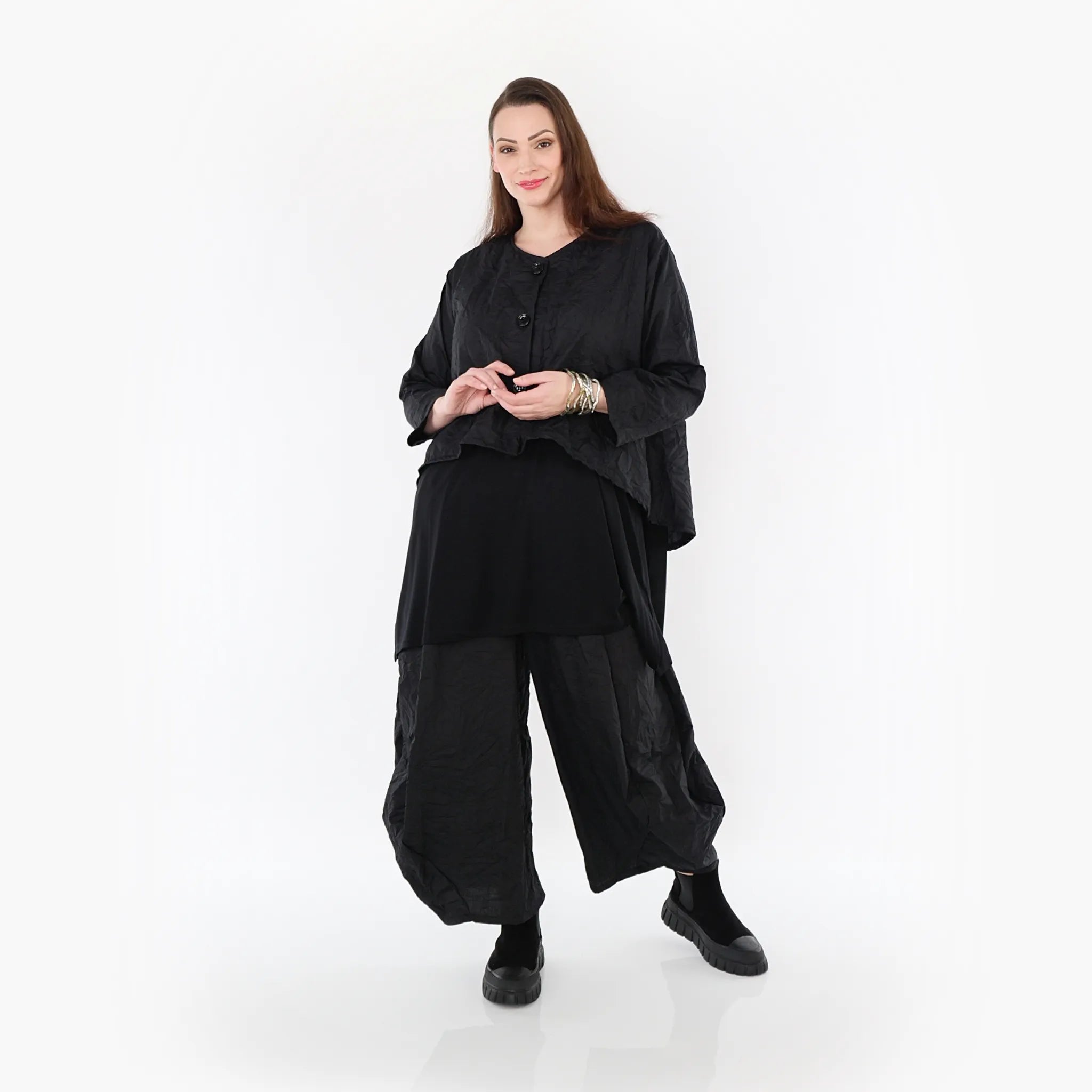 Oversize Damen Jacke, AKH Fashion, Materialmix, gerundeter Form, Lagenlook Mode, große Größen - SEELENlook