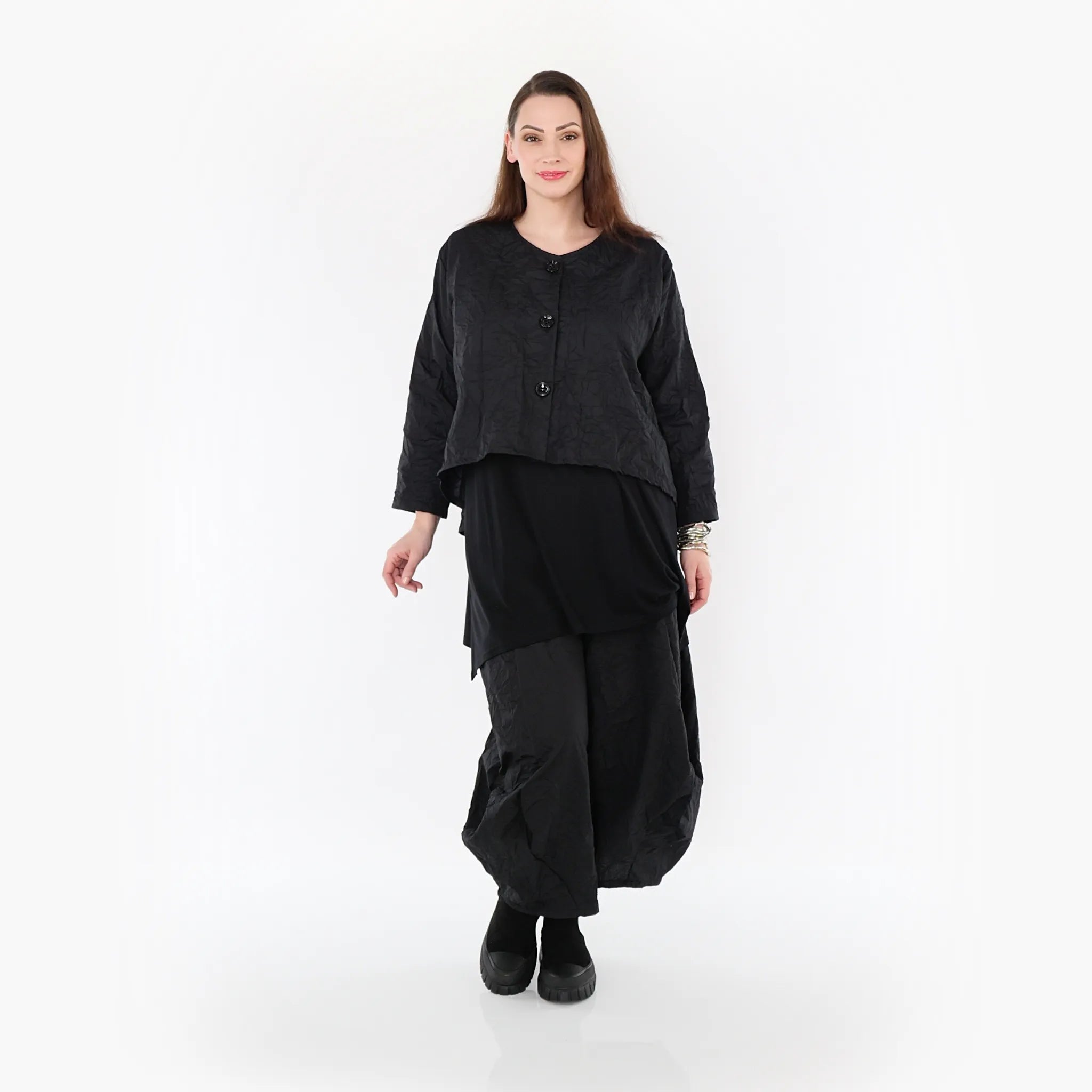 Oversize Damen Jacke, AKH Fashion, Materialmix, gerundeter Form, Lagenlook Mode, große Größen - SEELENlook