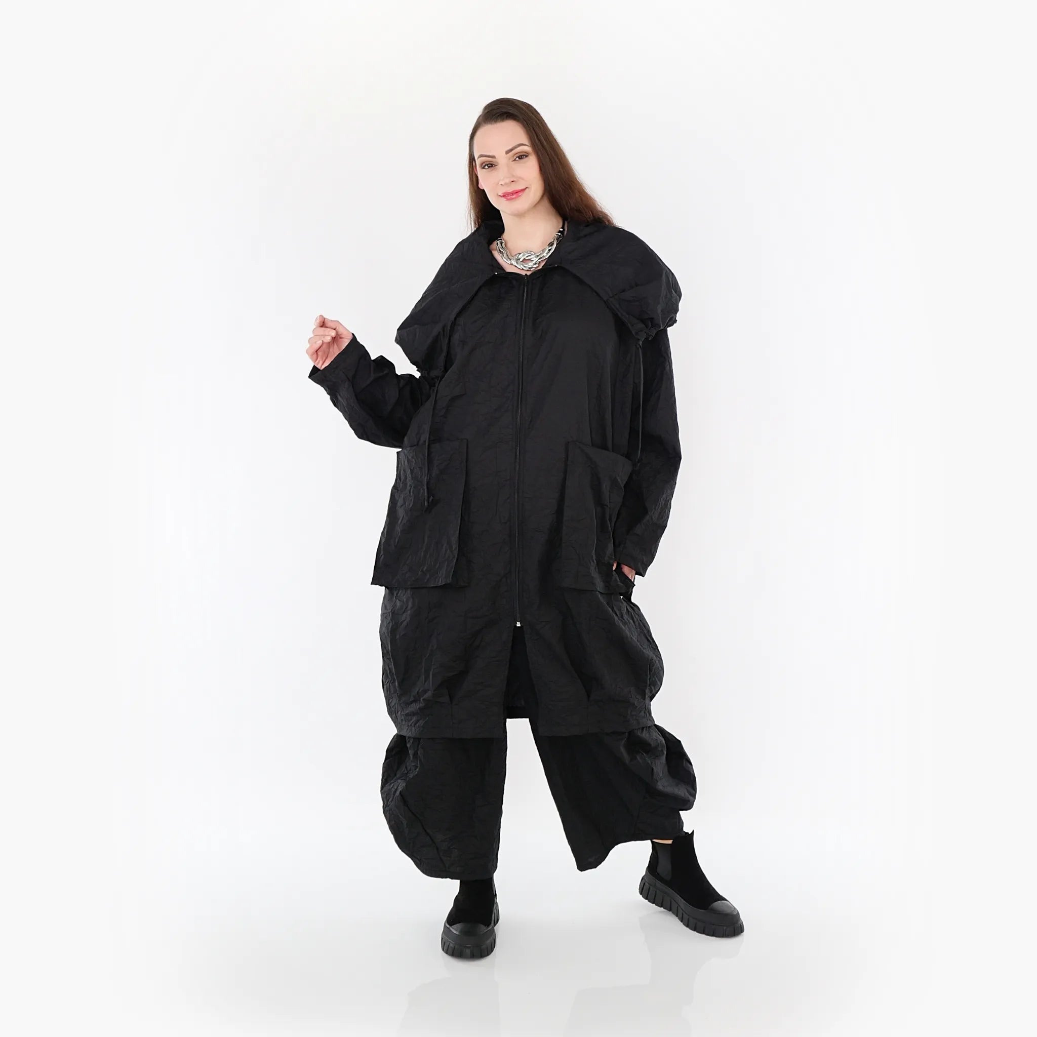  A-Form Mantel von AKH Fashion aus Materialmix, 1372.01417, Schwarz, Schick, Modern, Bequem