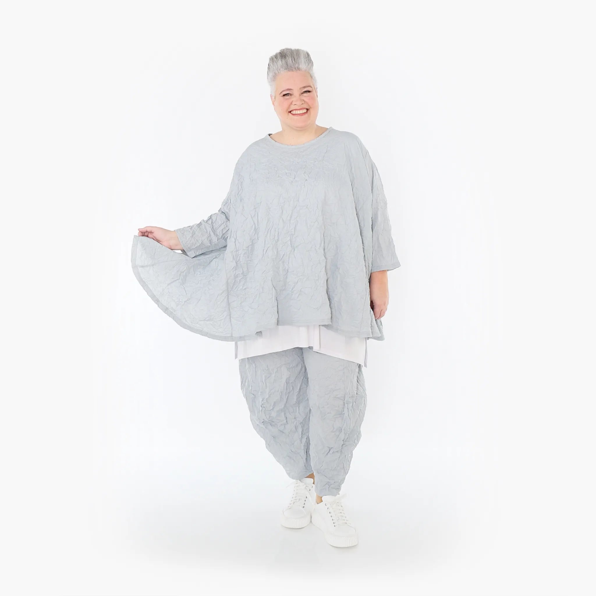  A-Form Bigshirt von AKH Fashion aus Materialmix, 1372.00593, Hellgrau, Ausgefallen, Zeitlos