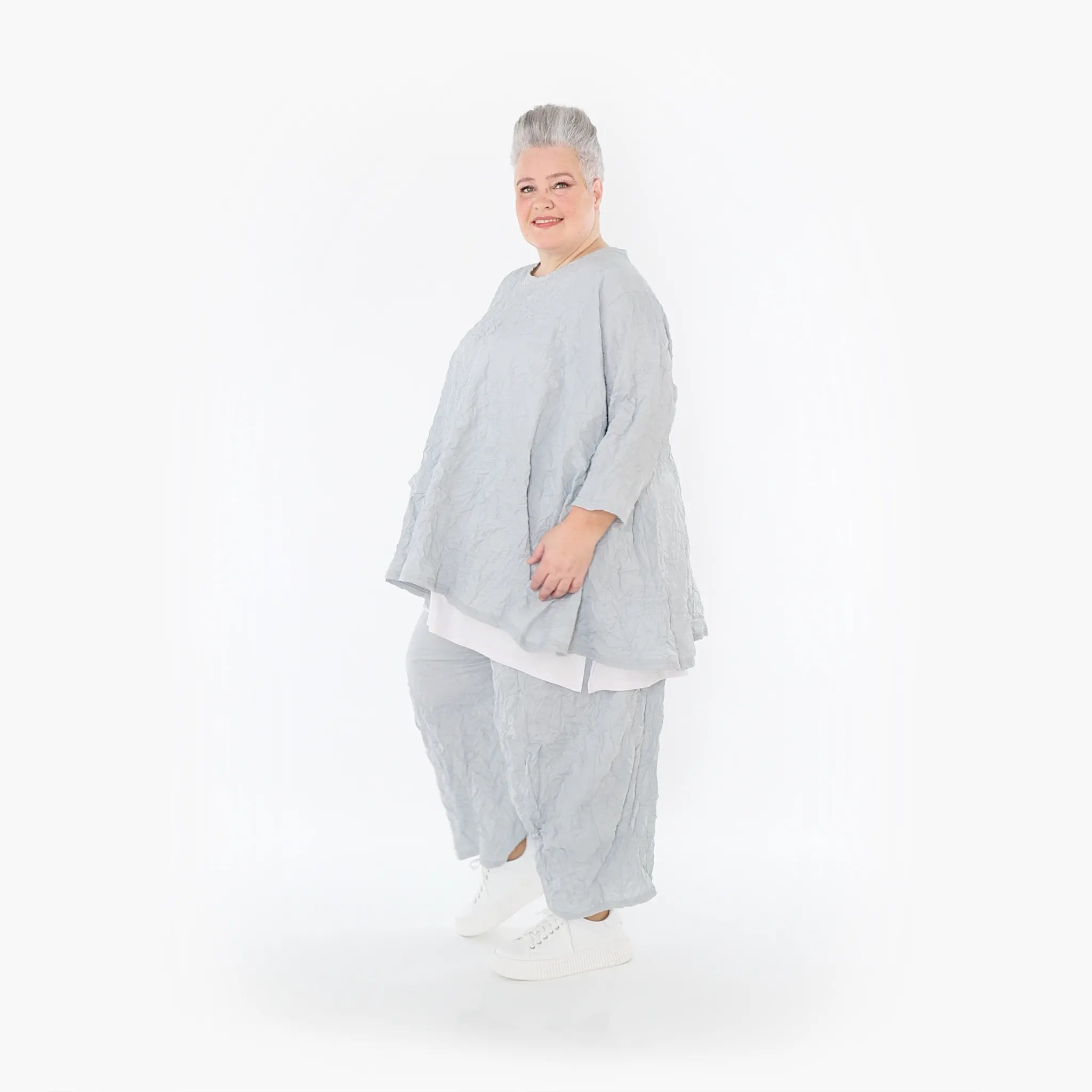  A-Form Bigshirt von AKH Fashion aus Materialmix, 1372.00593, Hellgrau, Ausgefallen, Zeitlos