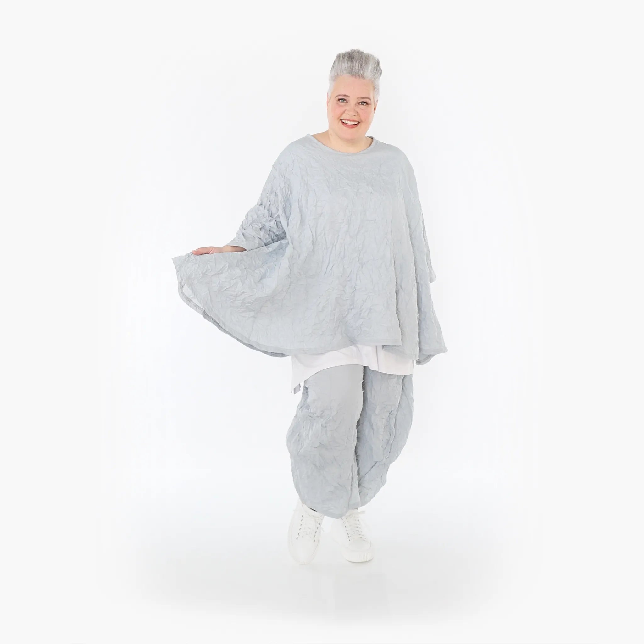  A-Form Bigshirt von AKH Fashion aus Materialmix, 1372.00593, Hellgrau, Ausgefallen, Zeitlos