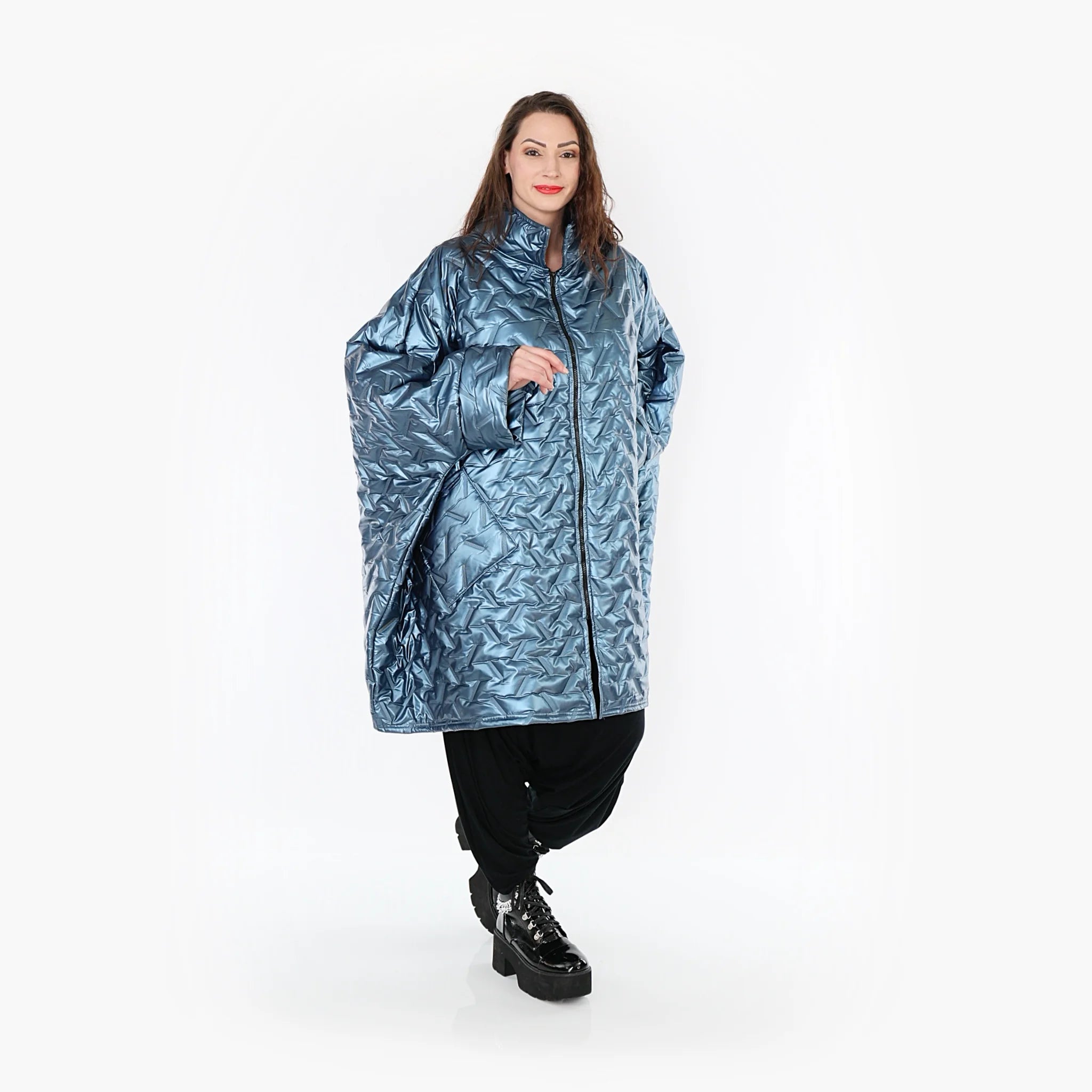  AKH Fashion Jacke in kastiger Form, aus Polyester, 1387.06826, Eisblau, Grafik, Schick