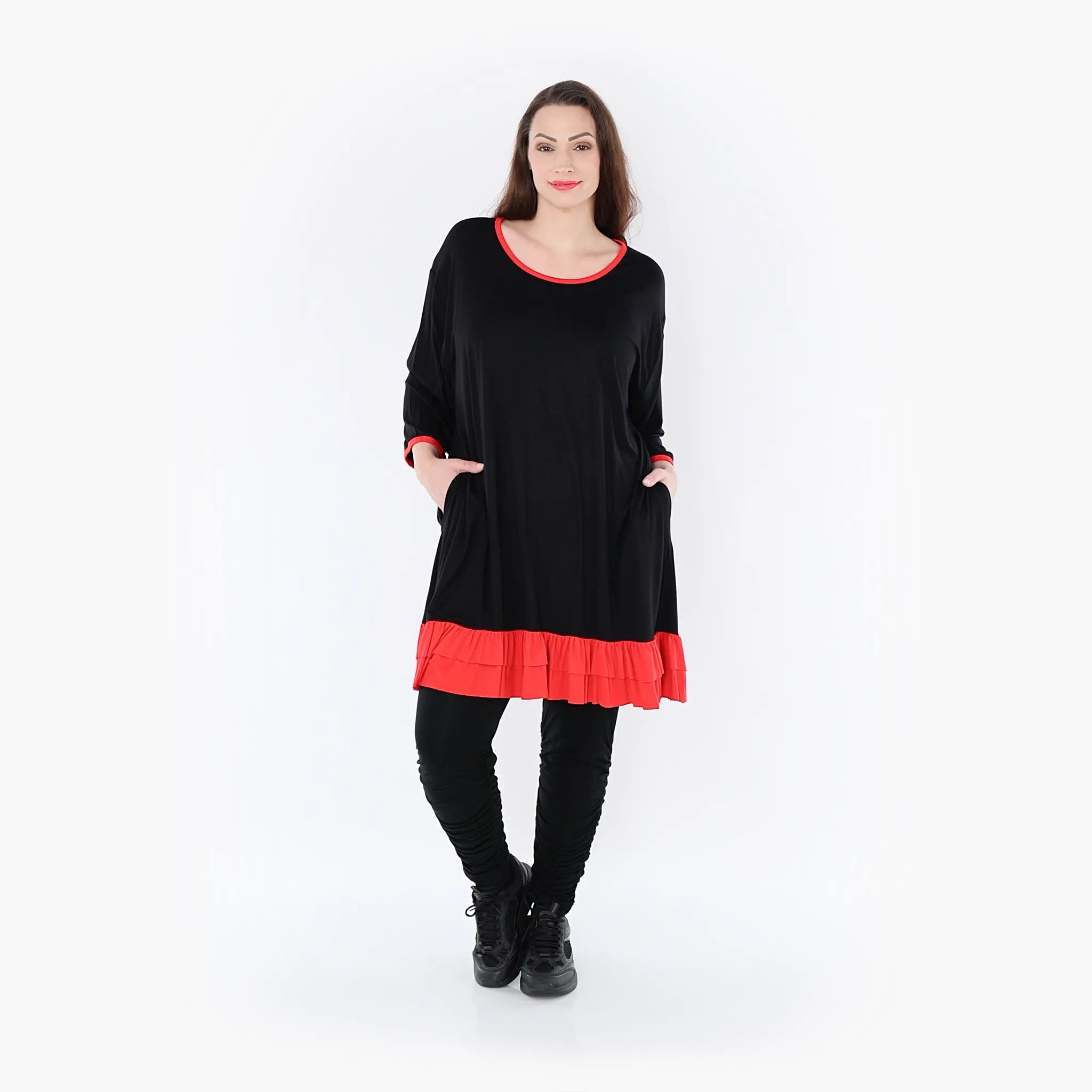 A-Form Shirt von AKH Fashion aus Viskose, 1416.06916, Schwarz/Rot, Schick, Modern, Bequem