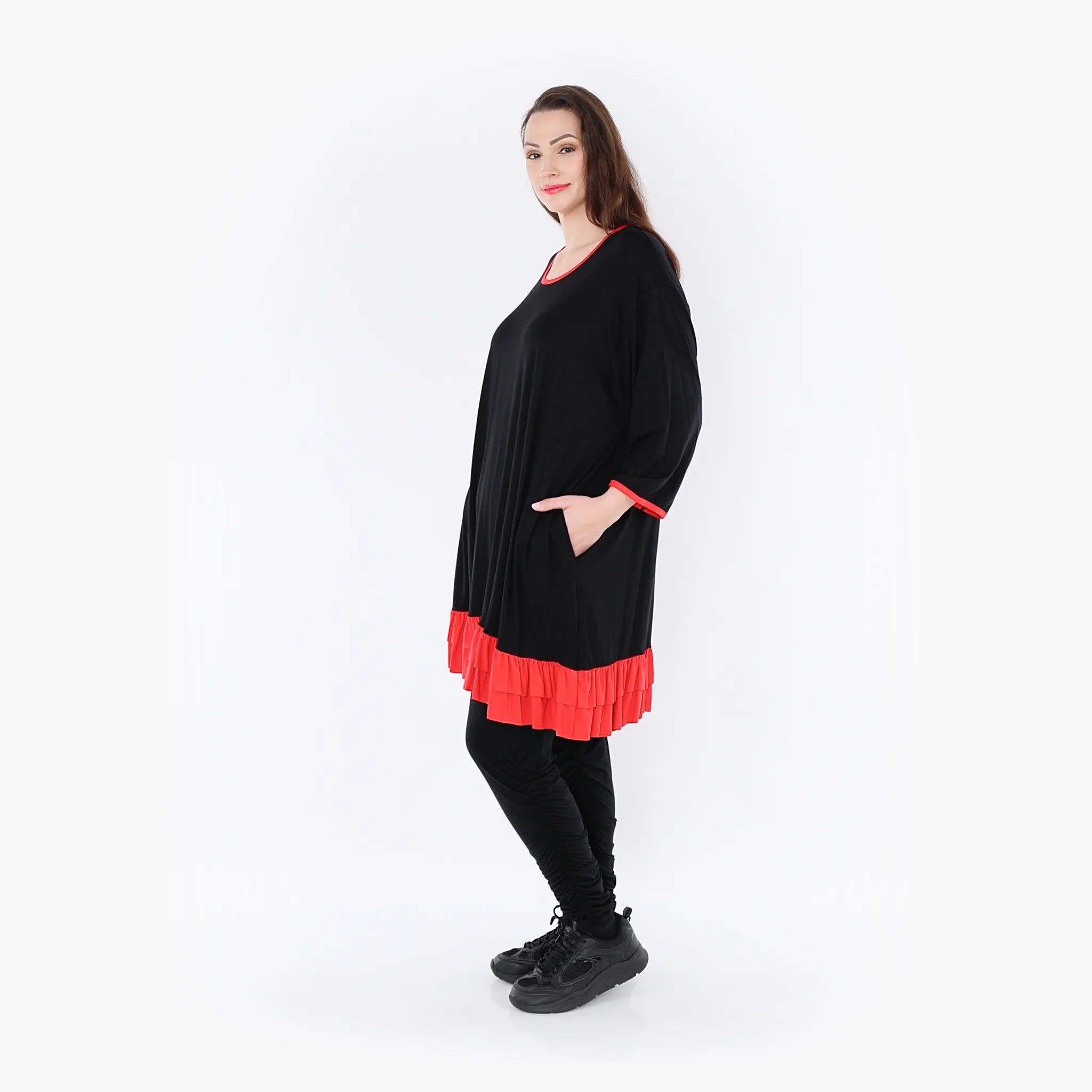  A-Form Shirt von AKH Fashion aus Viskose, 1416.06916, Schwarz/Rot, Schick, Modern, Bequem