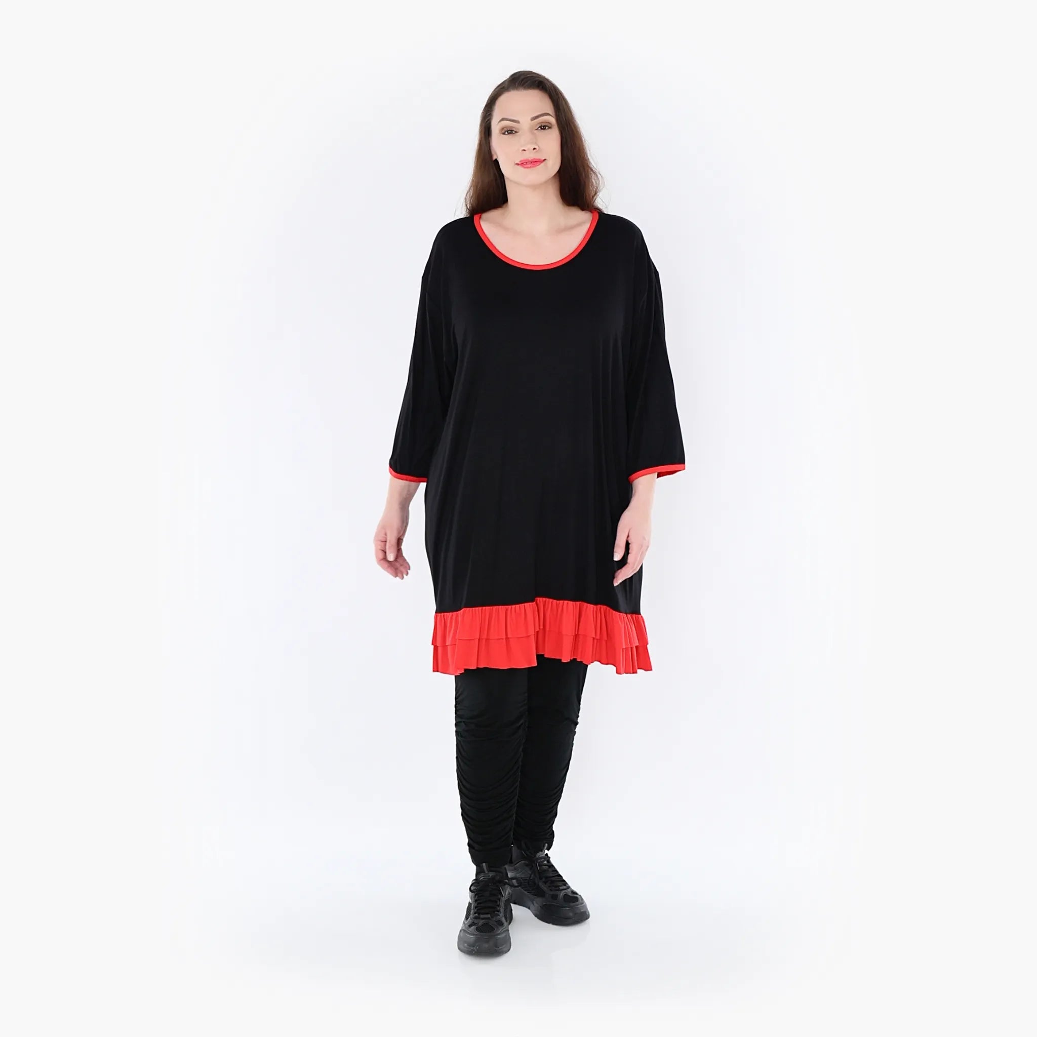  A-Form Shirt von AKH Fashion aus Viskose, 1416.06916, Schwarz/Rot, Schick, Modern, Bequem
