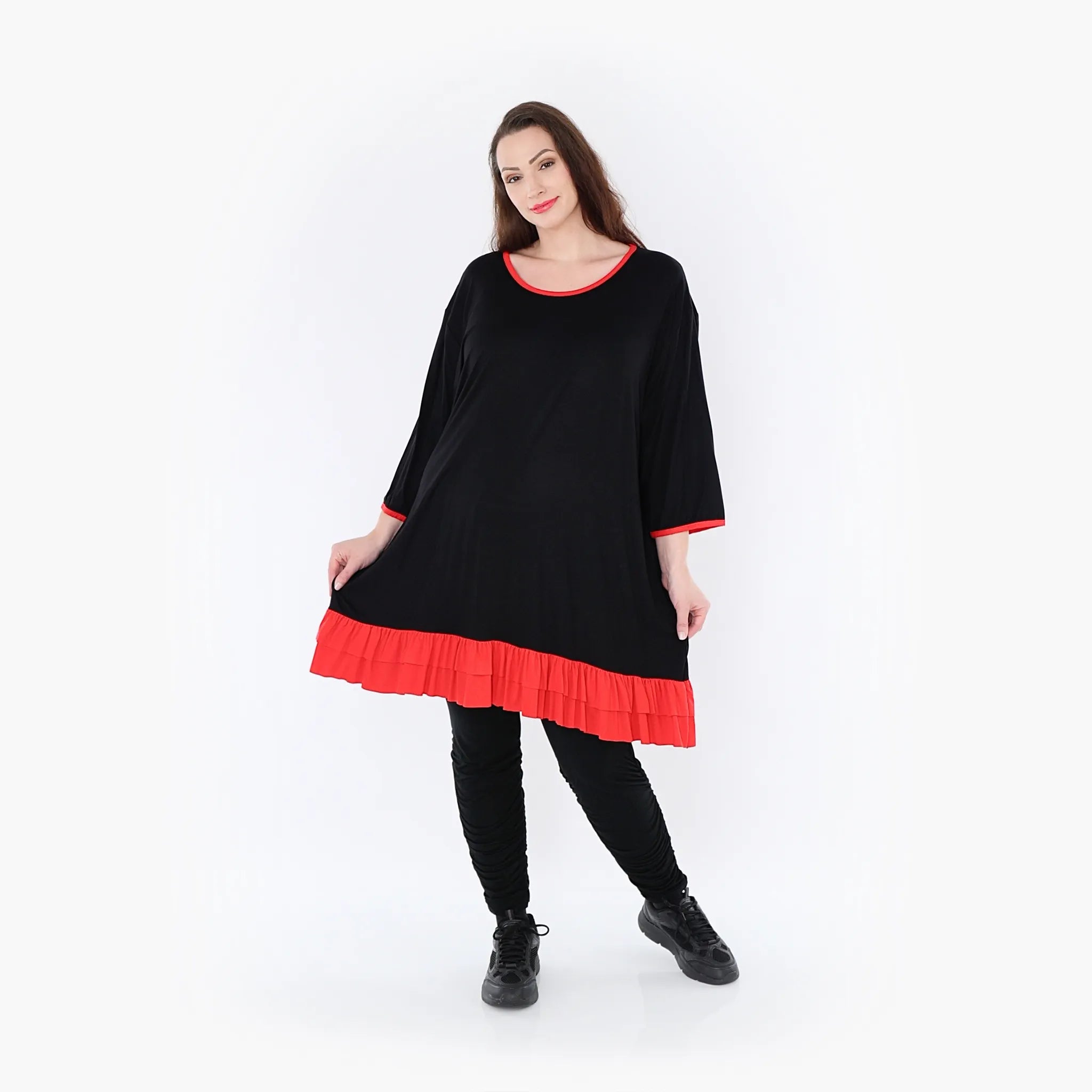  A-Form Shirt von AKH Fashion aus Viskose, 1416.06916, Schwarz/Rot, Schick, Modern, Bequem