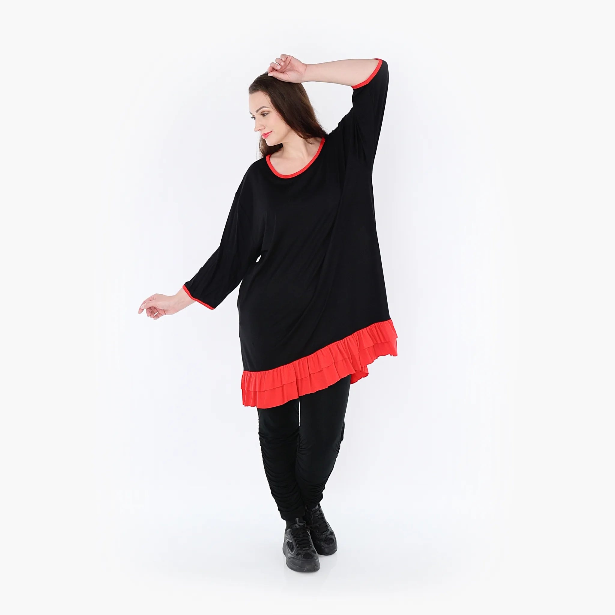  A-Form Shirt von AKH Fashion aus Viskose, 1416.06916, Schwarz/Rot, Schick, Modern, Bequem