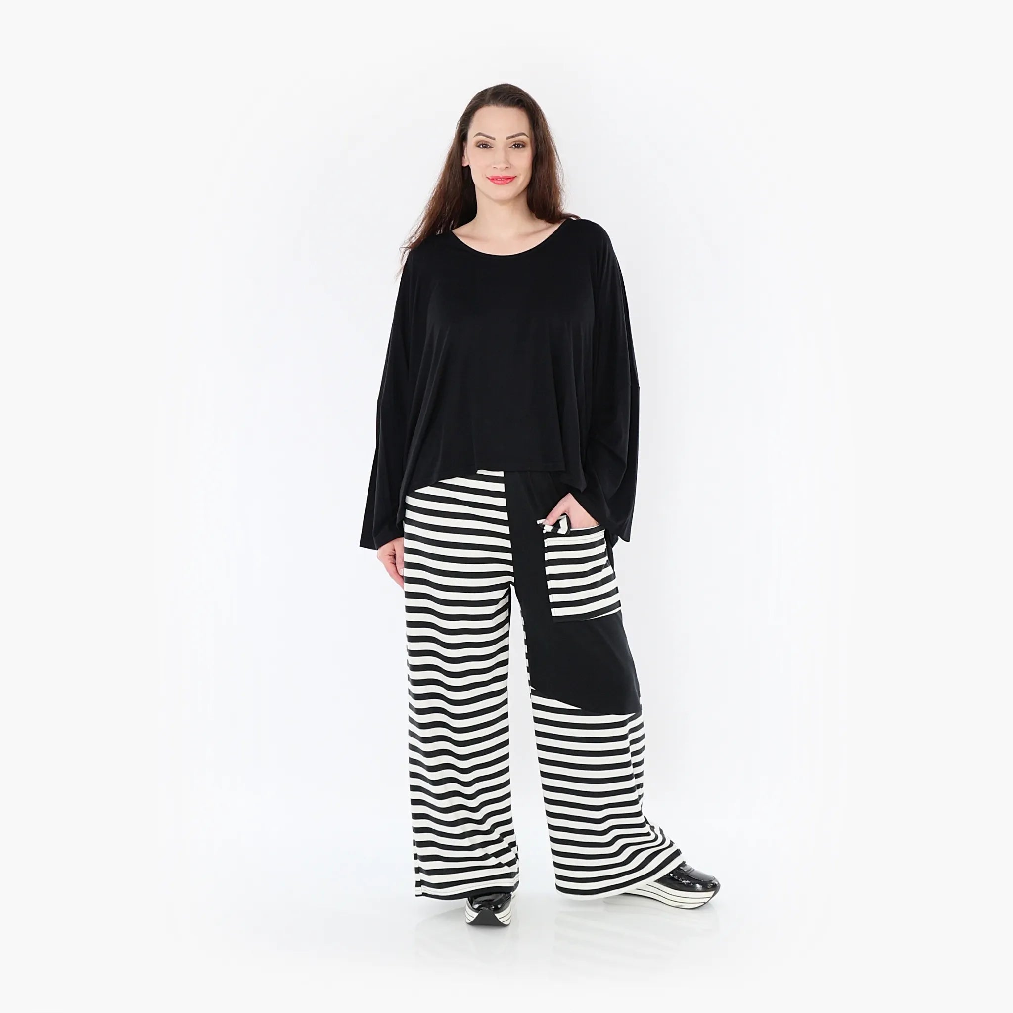  AKH Fashion Hose in gerader Form, aus Viskose, 1419.06907, Ecru/Schwarz, Schick, Modern