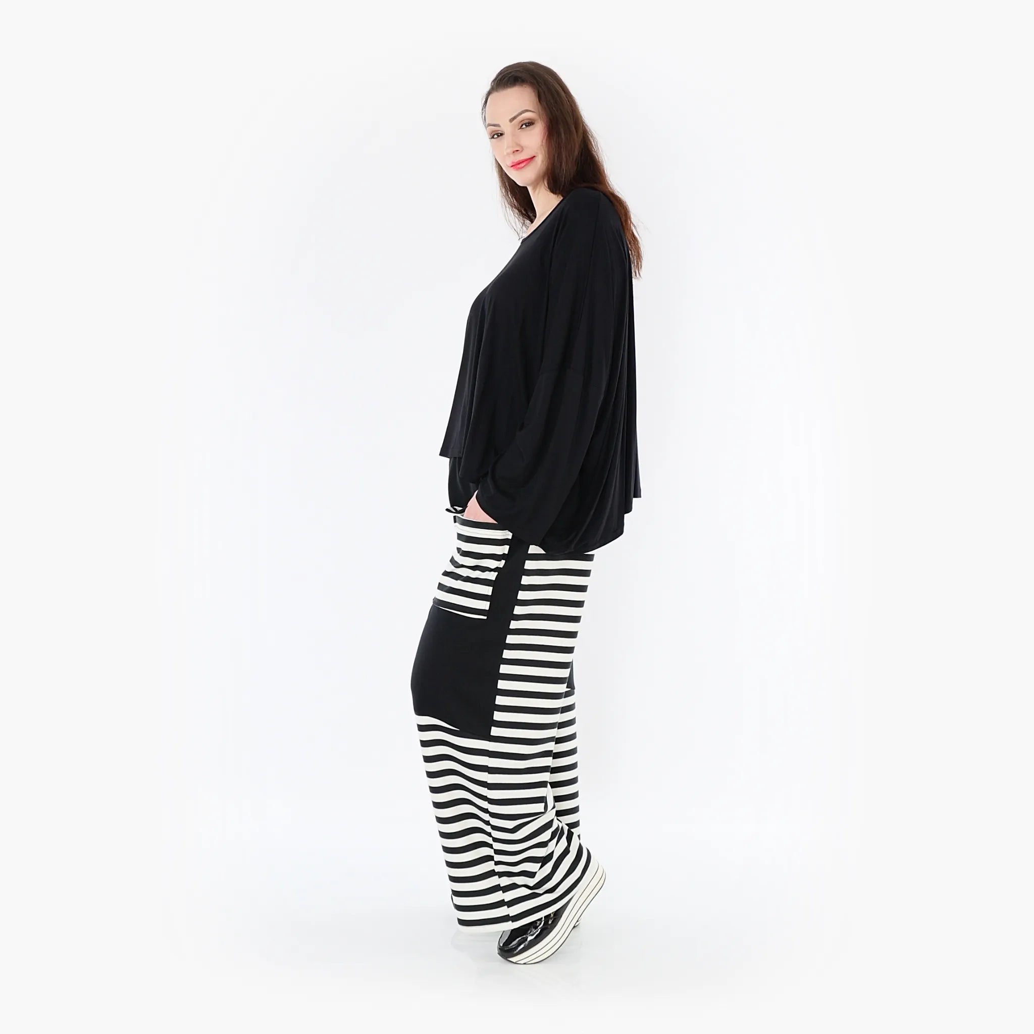  AKH Fashion Hose in gerader Form, aus Viskose, 1419.06907, Ecru/Schwarz, Schick, Modern