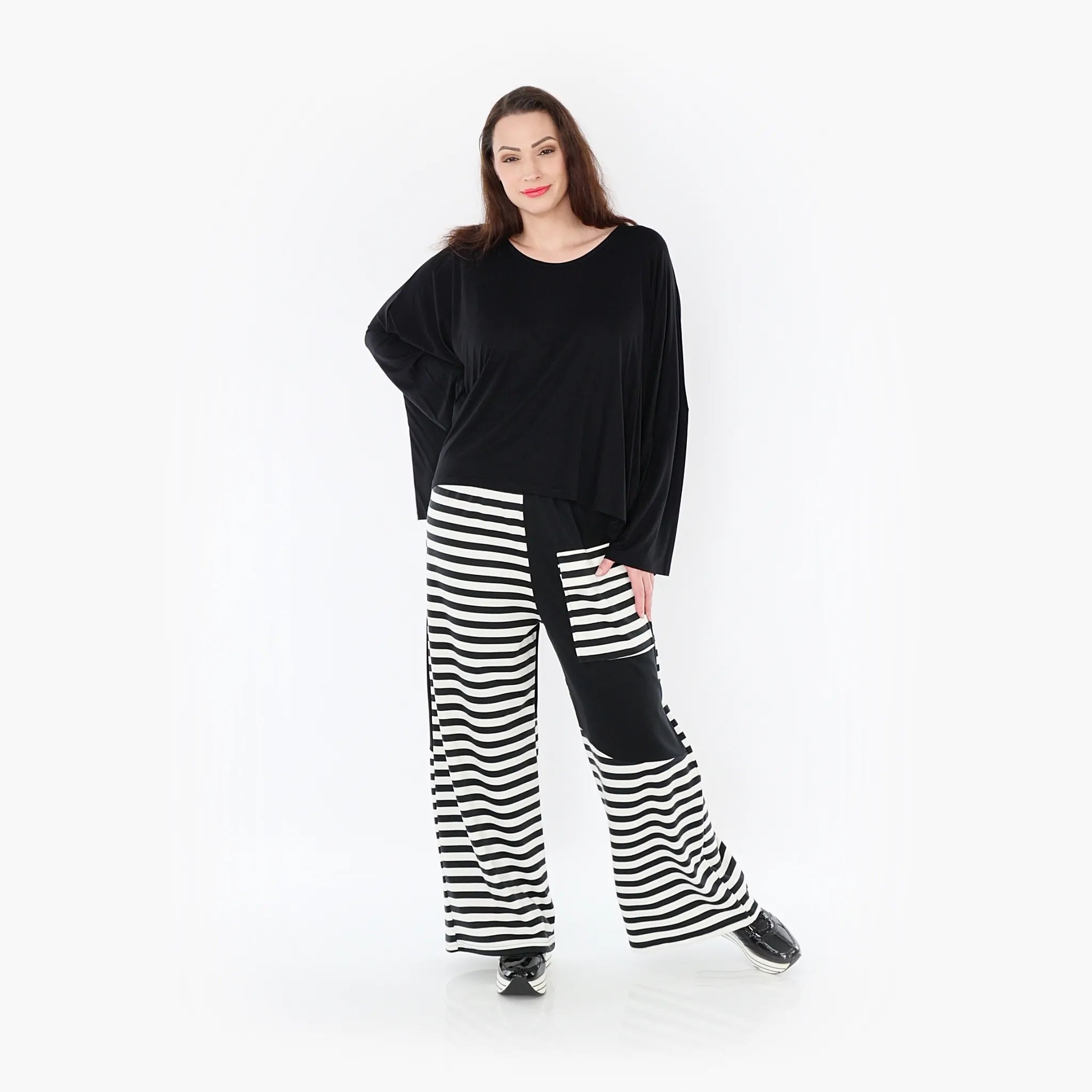  AKH Fashion Hose in gerader Form, aus Viskose, 1419.06907, Ecru/Schwarz, Schick, Modern