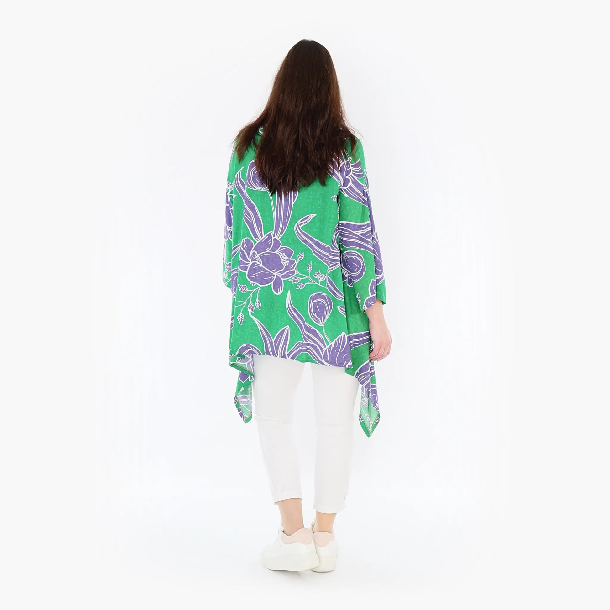  A-Form Bigshirt von AKH Fashion aus Viskose, 1421.06588, Grün/Flieder, Blumen, Schick, Schick