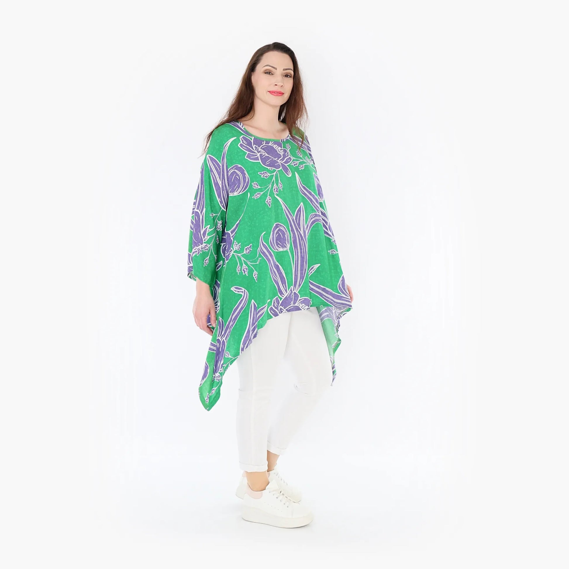  A-Form Bigshirt von AKH Fashion aus Viskose, 1421.06588, Grün/Flieder, Blumen, Schick, Schick