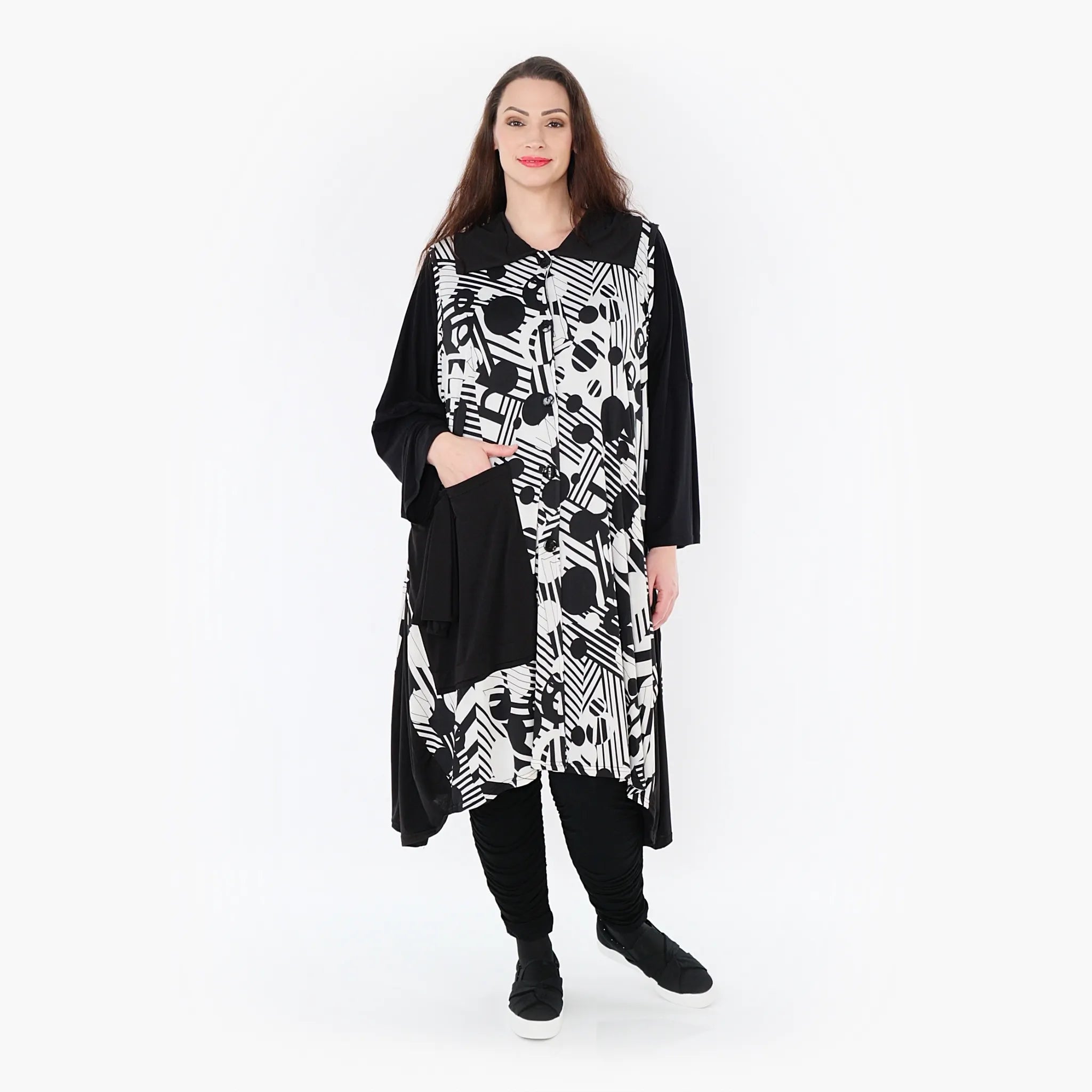  A-Form Weste von AKH Fashion aus Viskose, 1406844, Schwarz/Weiß, Punkte, Schick, Modern