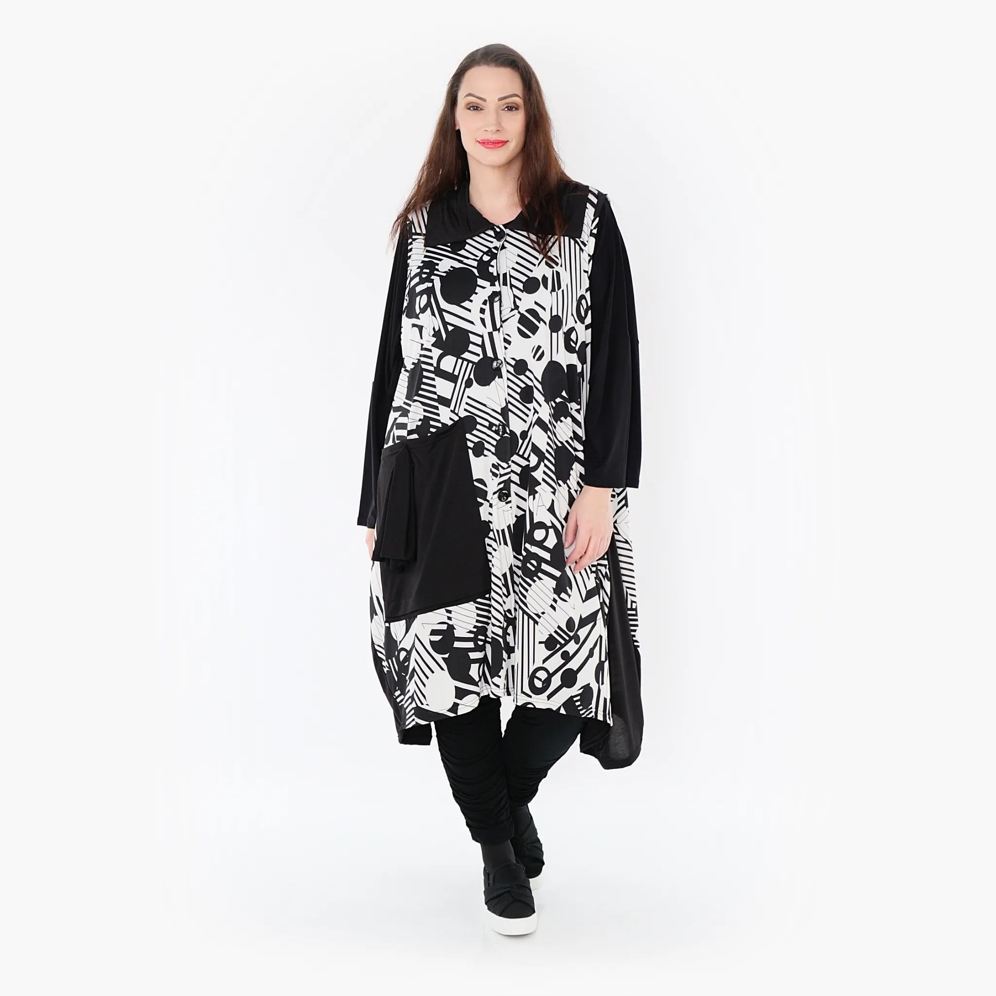  A-Form Weste von AKH Fashion aus Viskose, 1406844, Schwarz/Weiß, Punkte, Schick, Modern