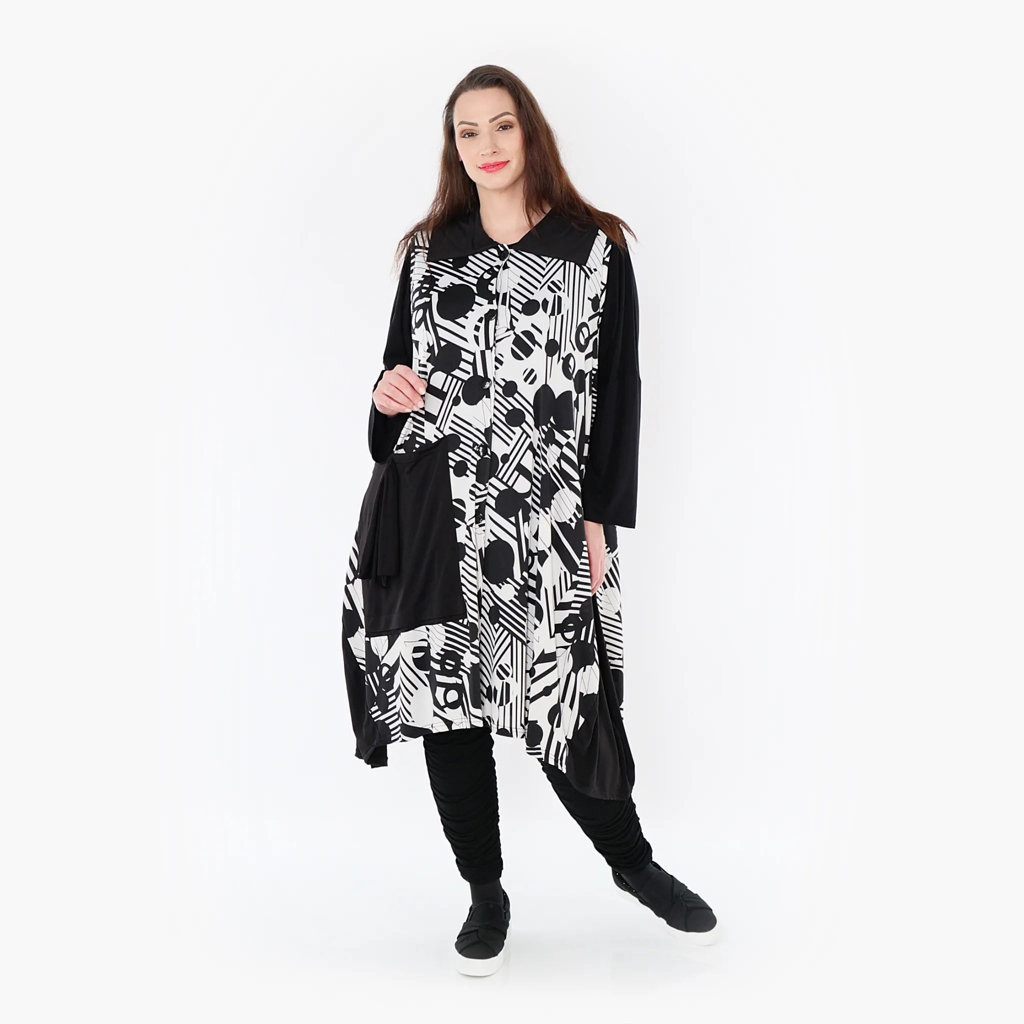  A-Form Weste von AKH Fashion aus Viskose, 1406844, Schwarz/Weiß, Punkte, Schick, Modern