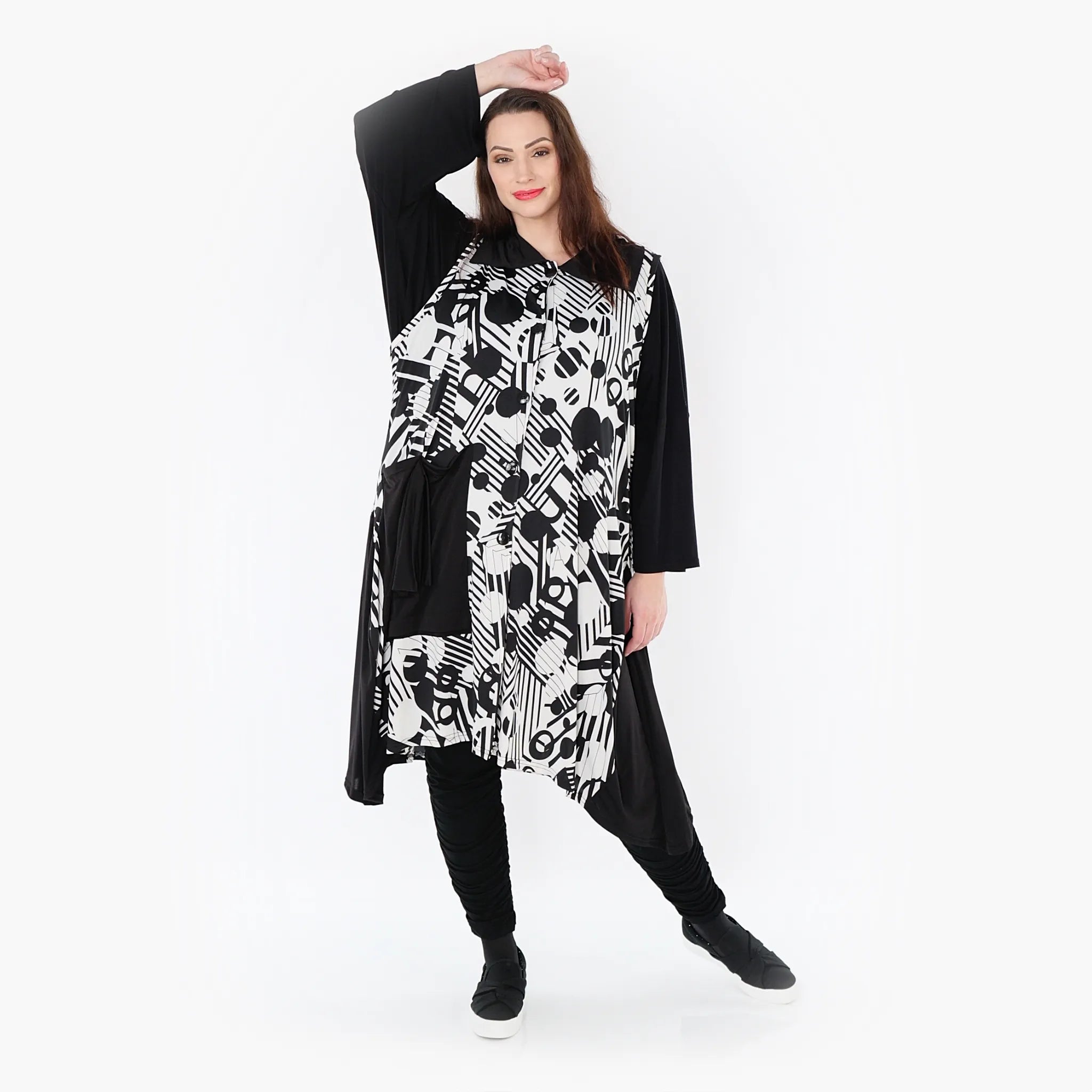  A-Form Weste von AKH Fashion aus Viskose, 1406844, Schwarz/Weiß, Punkte, Schick, Modern