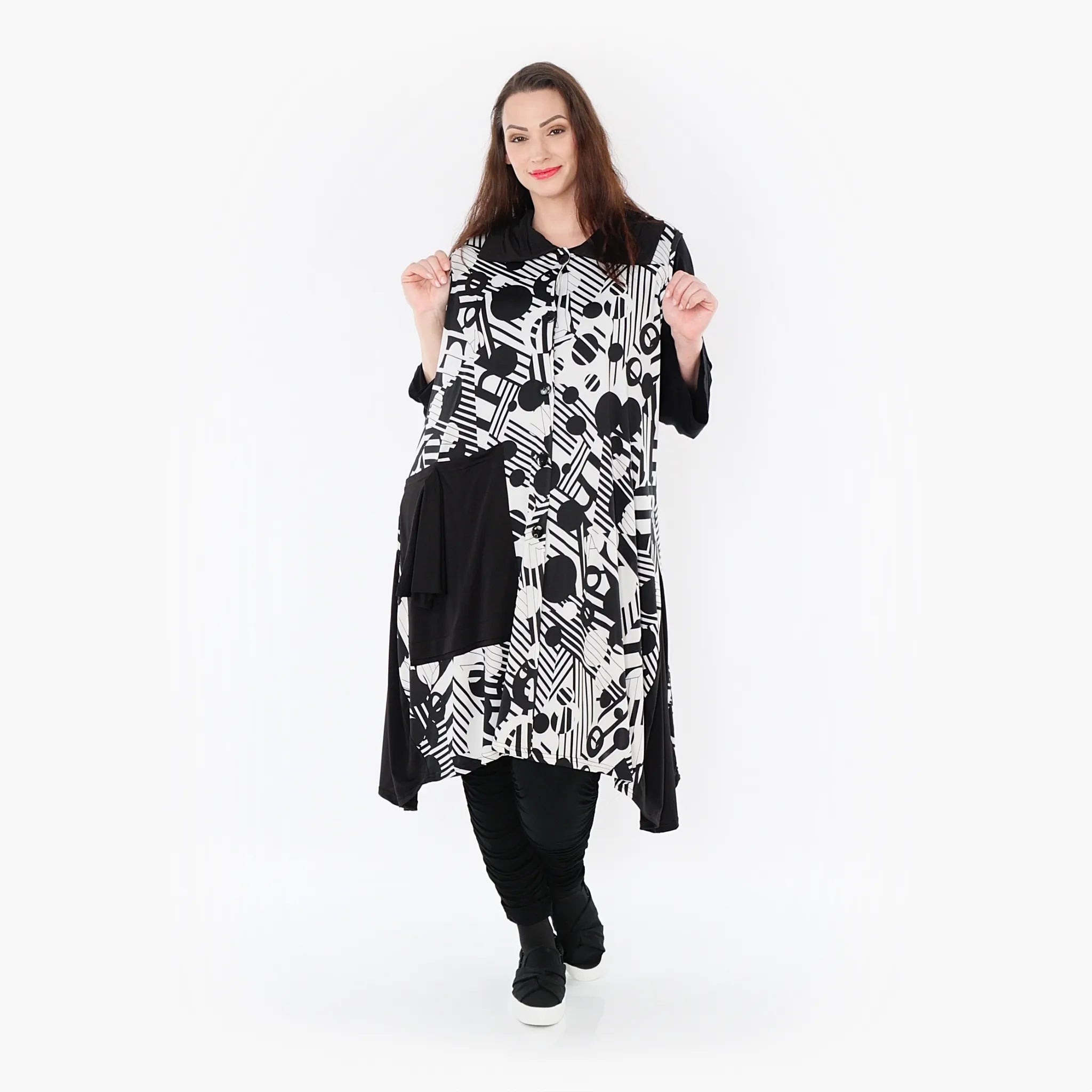  A-Form Weste von AKH Fashion aus Viskose, 1406844, Schwarz/Weiß, Punkte, Schick, Modern