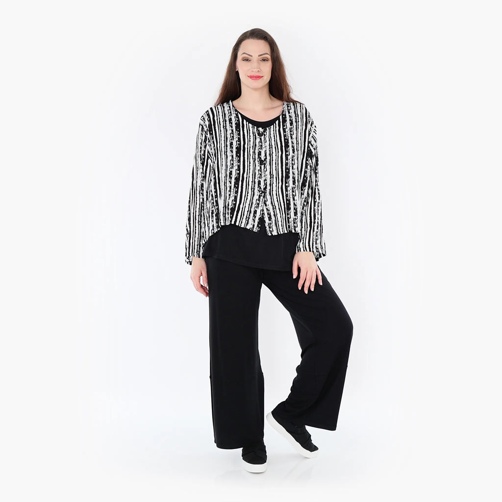  AKH Fashion Jacke in gerundeter Form, aus Viskose, 1406073, Schwarz/Weiß, Pinselstrich