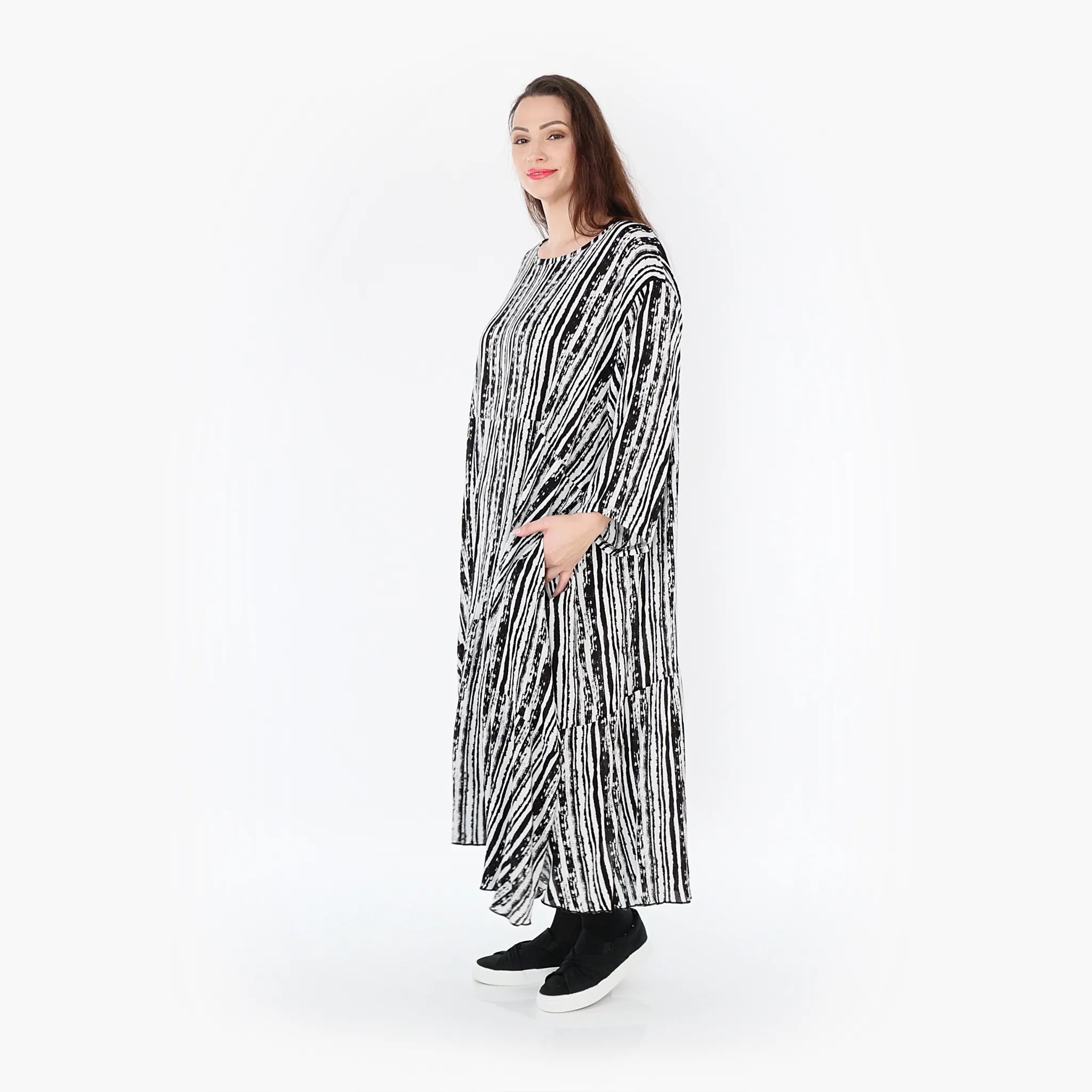  Ballonkleid von AKH Fashion aus Viskose, 1406712, Schwarz/Weiß, Pinselstrich, Schick