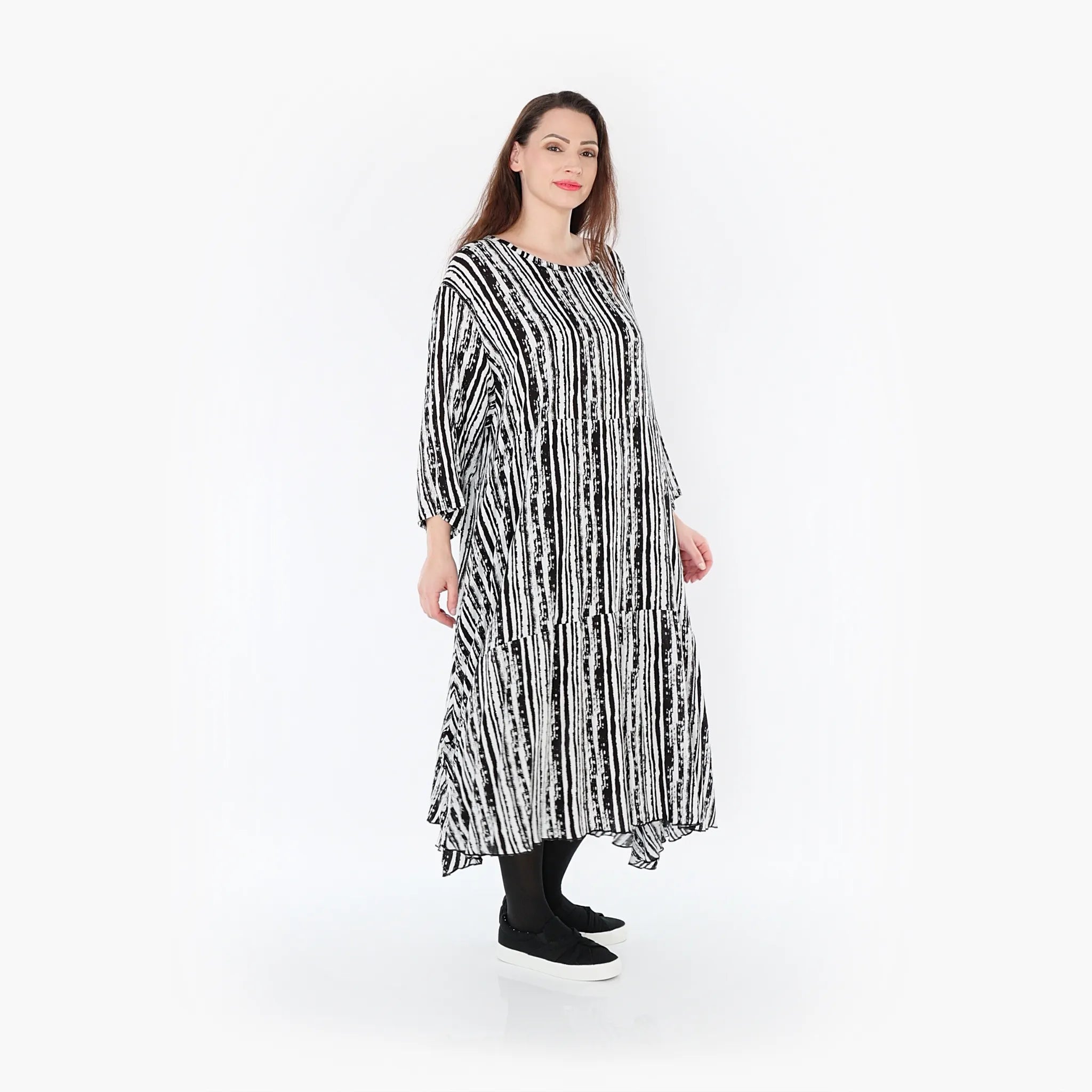  Ballonkleid von AKH Fashion aus Viskose, 1406712, Schwarz/Weiß, Pinselstrich, Schick