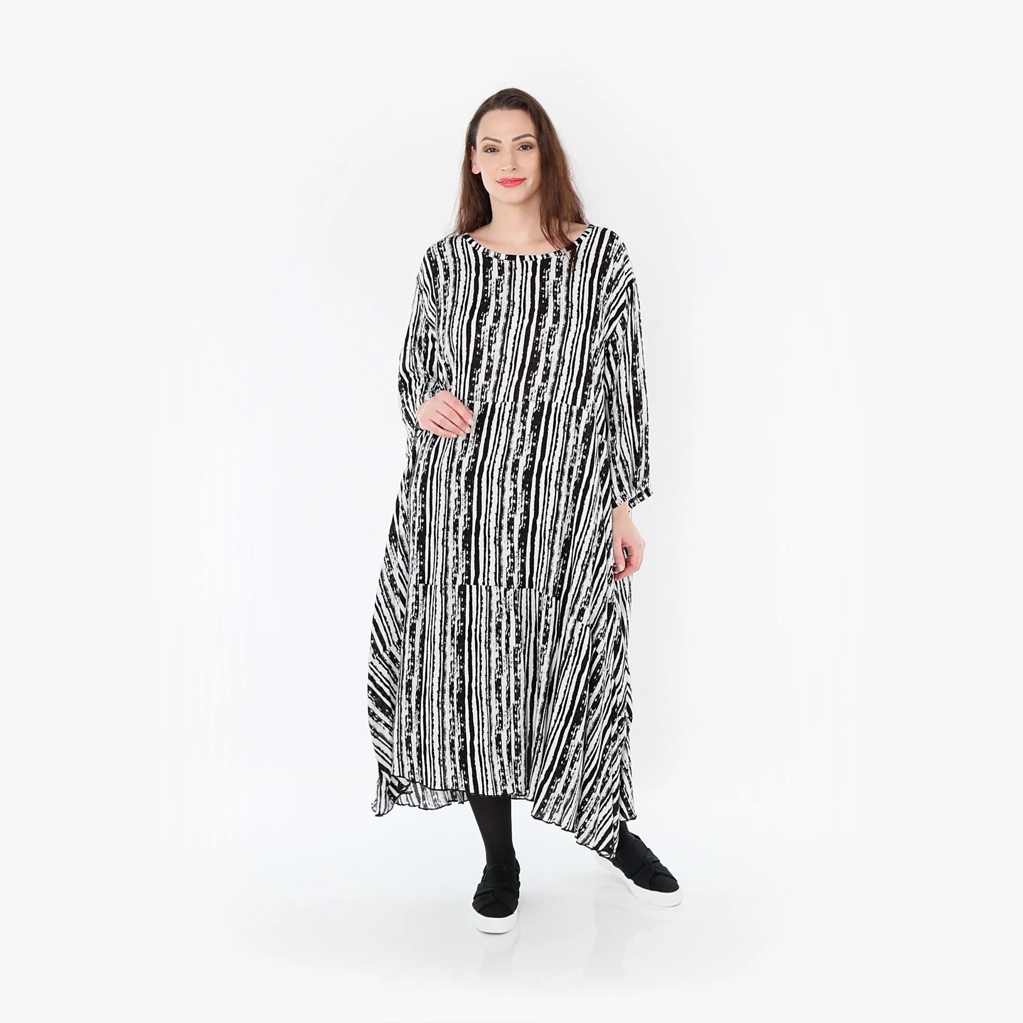  Ballonkleid von AKH Fashion aus Viskose, 1406712, Schwarz/Weiß, Pinselstrich, Schick