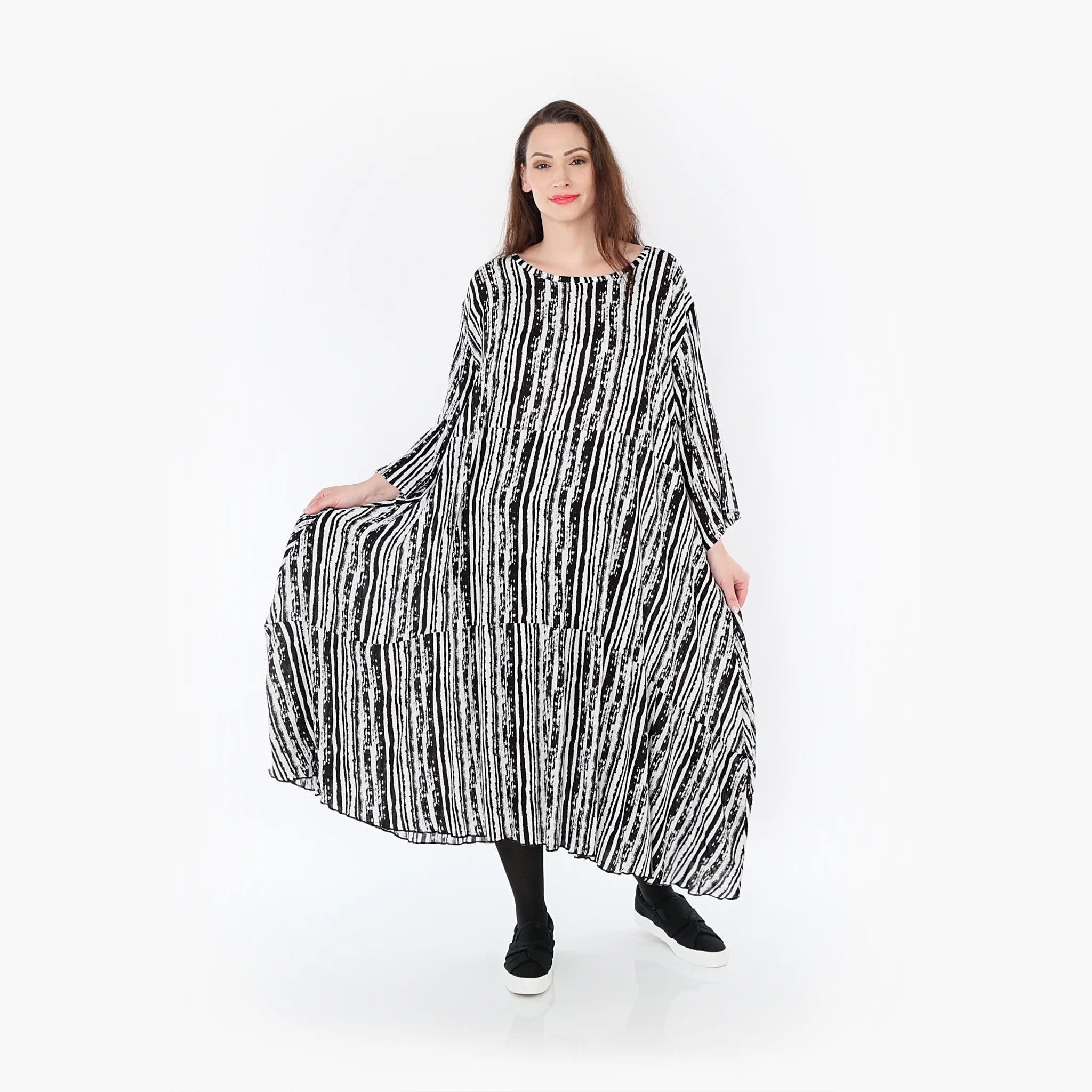 Ballonkleid von AKH Fashion aus Viskose, 1406712, Schwarz/Weiß, Pinselstrich, Schick