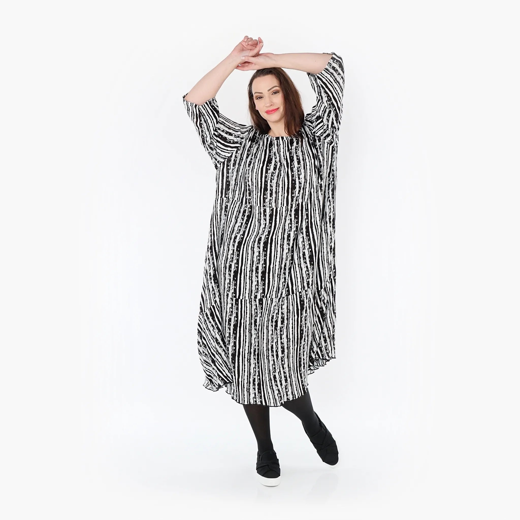  Ballonkleid von AKH Fashion aus Viskose, 1406712, Schwarz/Weiß, Pinselstrich, Schick