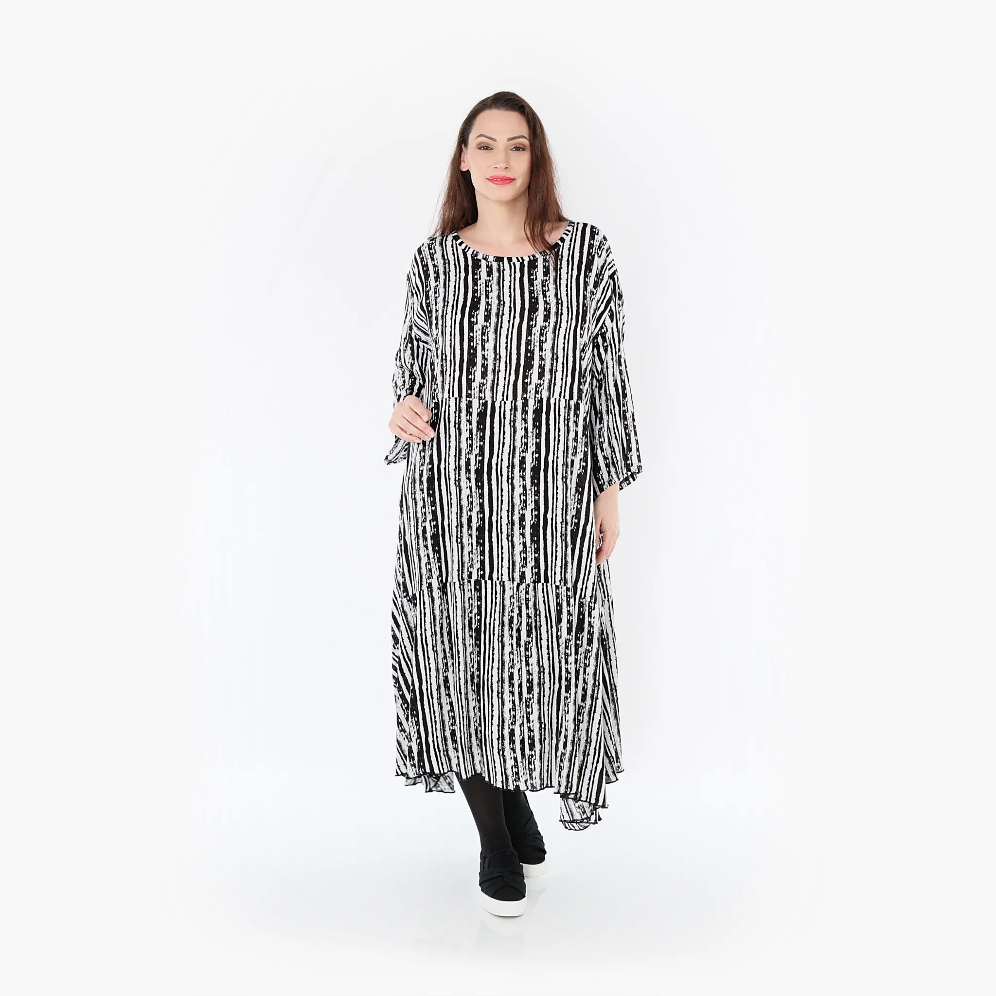  Ballonkleid von AKH Fashion aus Viskose, 1406712, Schwarz/Weiß, Pinselstrich, Schick