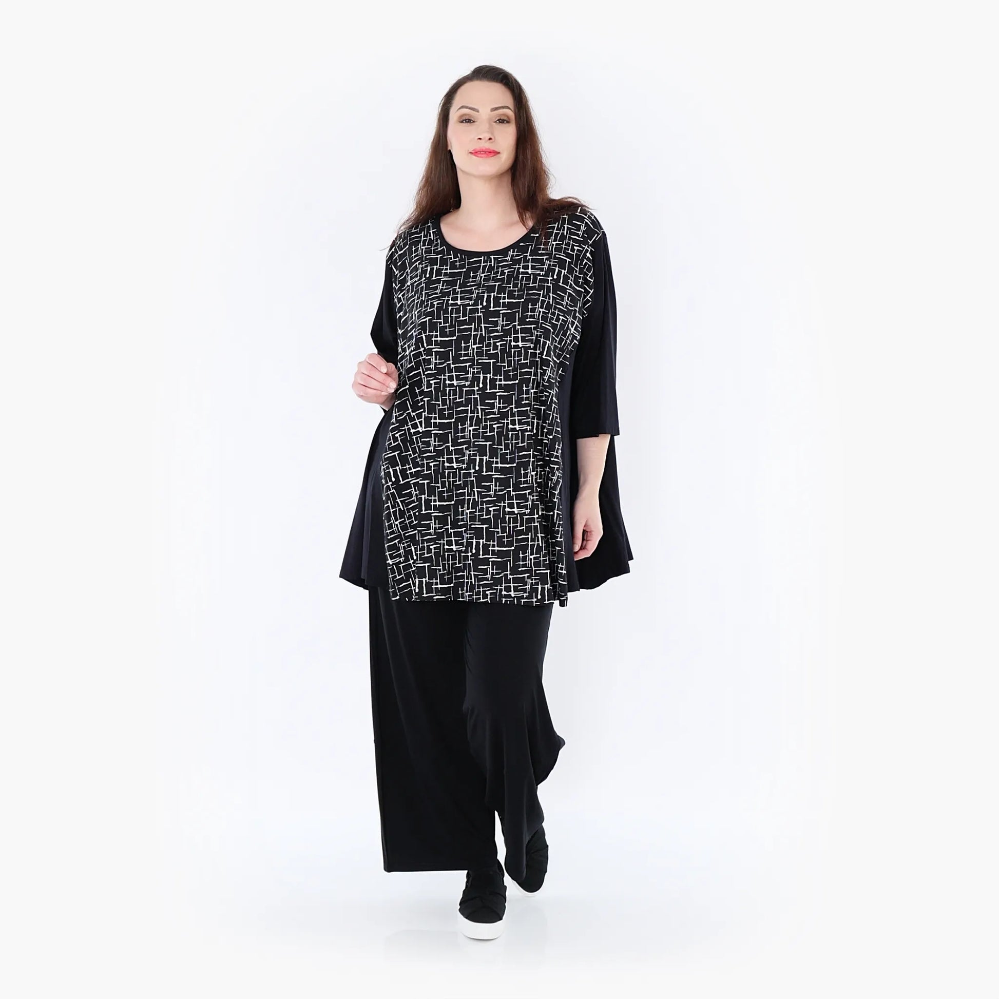  A-Form Bigshirt von AKH Fashion aus Viskose, 1400593, Schwarz/Weiß, Pinselstrich, Schick