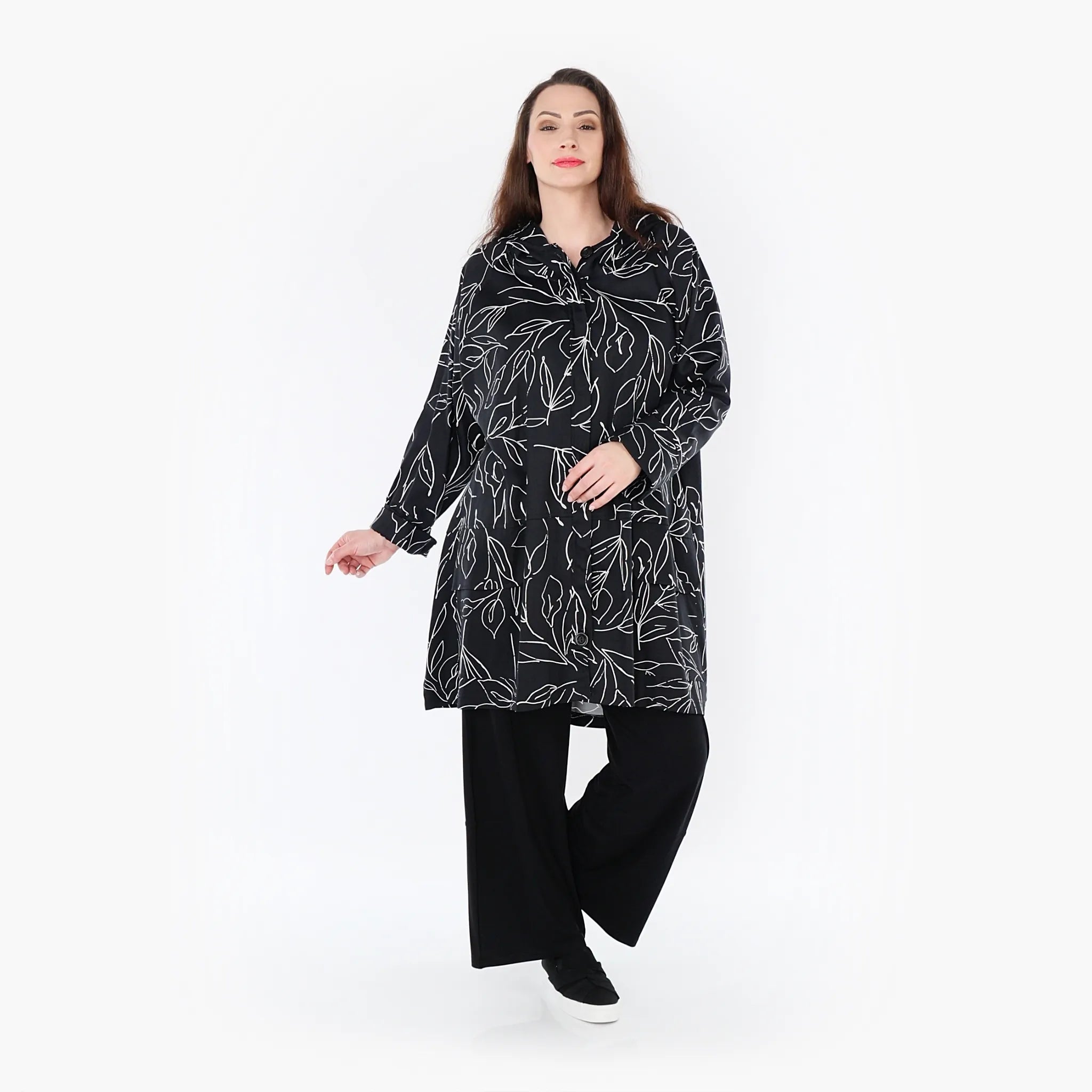  AKH Fashion Jacke in gerader Form, aus Baumwolle, 1406694, Schwarz/Weiß, Schick, Modern