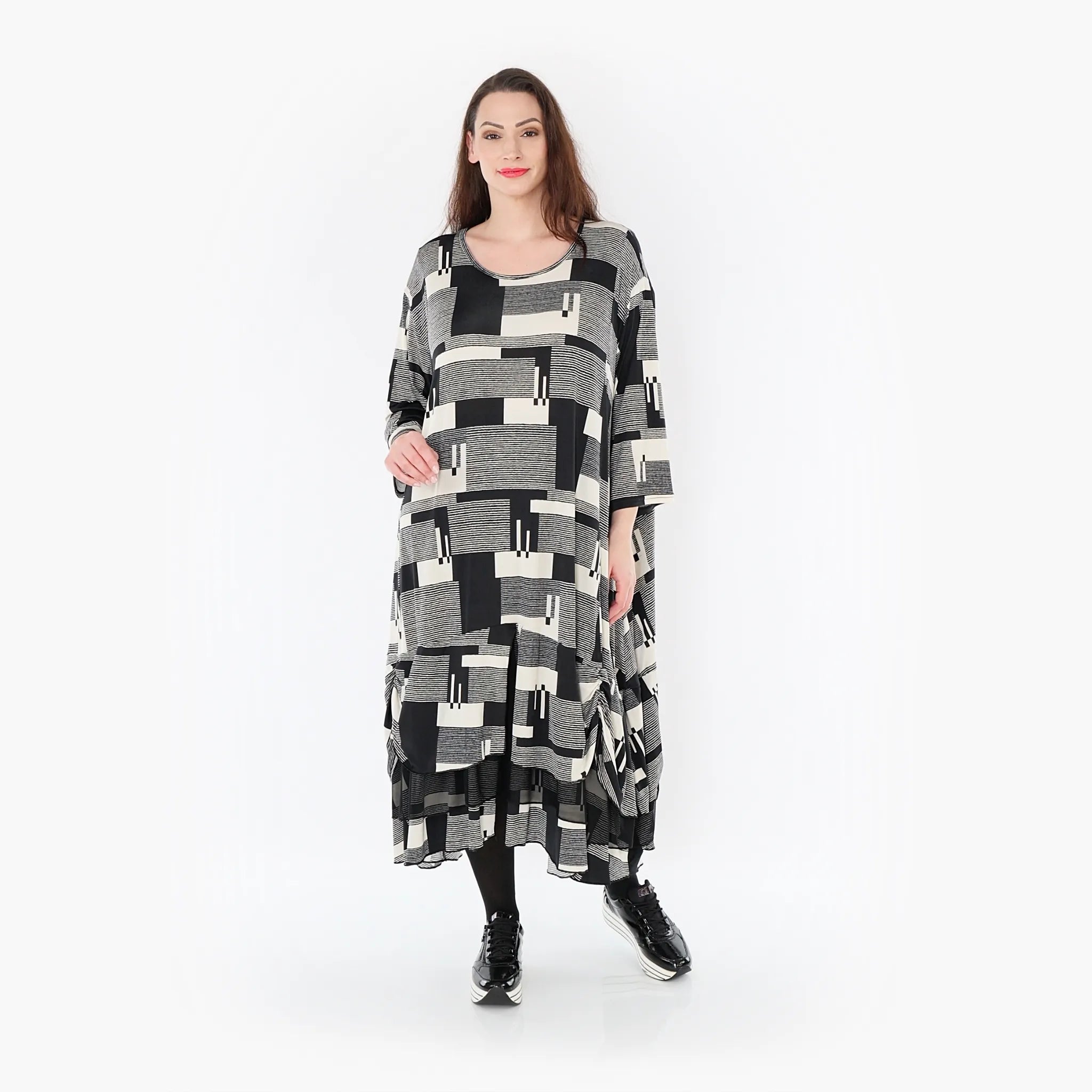  A-Form Kleid von AKH Fashion aus Viskose, 1426.06959, Schwarz/Ecru, Grafik, Schick, Schick