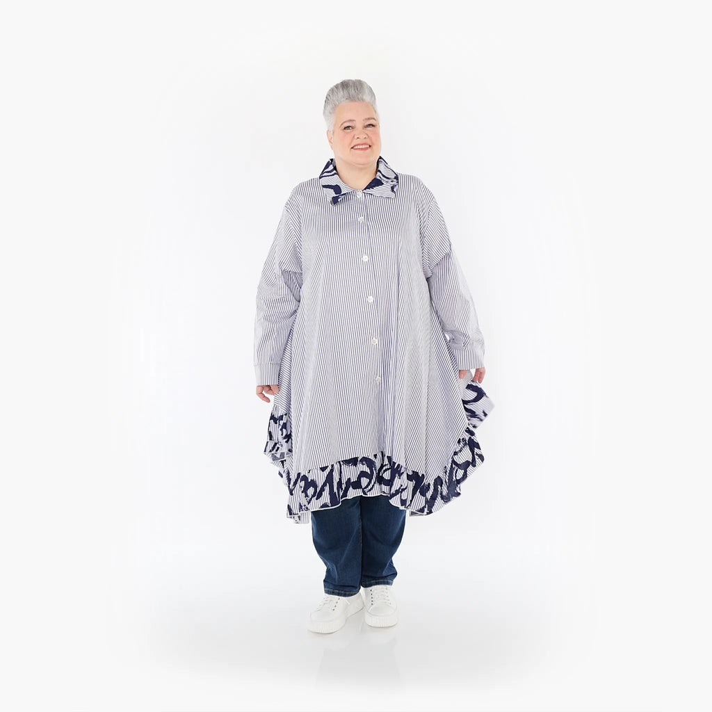  A-Form Bluse von AKH Fashion aus Baumwolle, 1435.06917, Weiß/Blau, Vichy-Streifen, Schick
