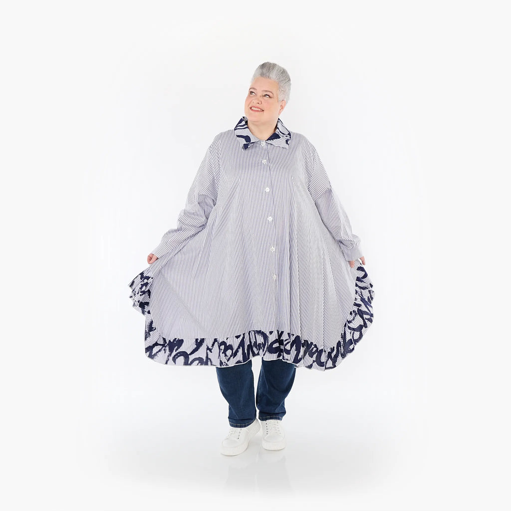  A-Form Bluse von AKH Fashion aus Baumwolle, 1435.06917, Weiß/Blau, Vichy-Streifen, Schick