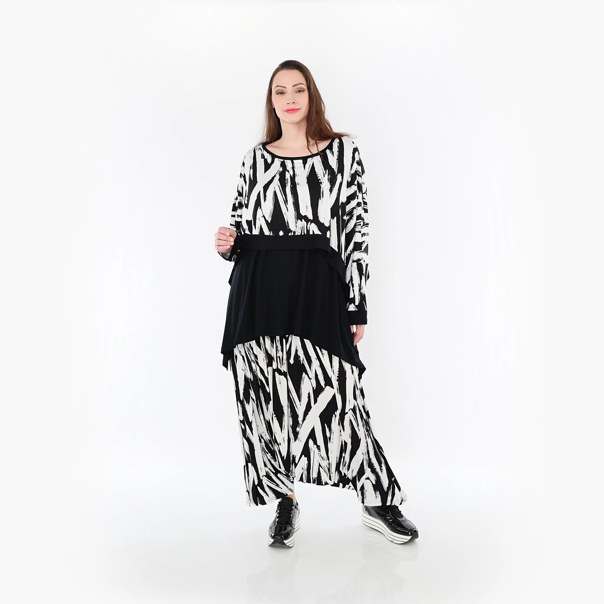  AKH Fashion Überwurf in kastiger Form, aus Viskose, 1439.07011, Weiß/Schwarz, Schick