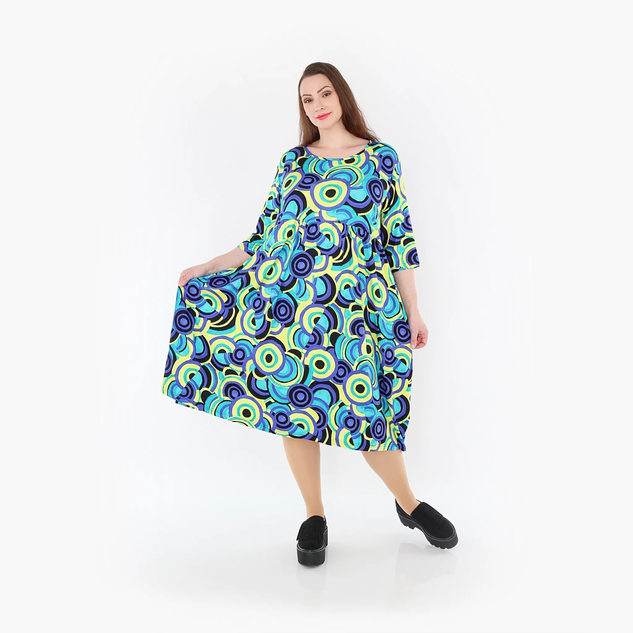  Ballonkleid von AKH Fashion aus Viskose, 1443.06698, Lime/Multicolor, Schick, Schick
