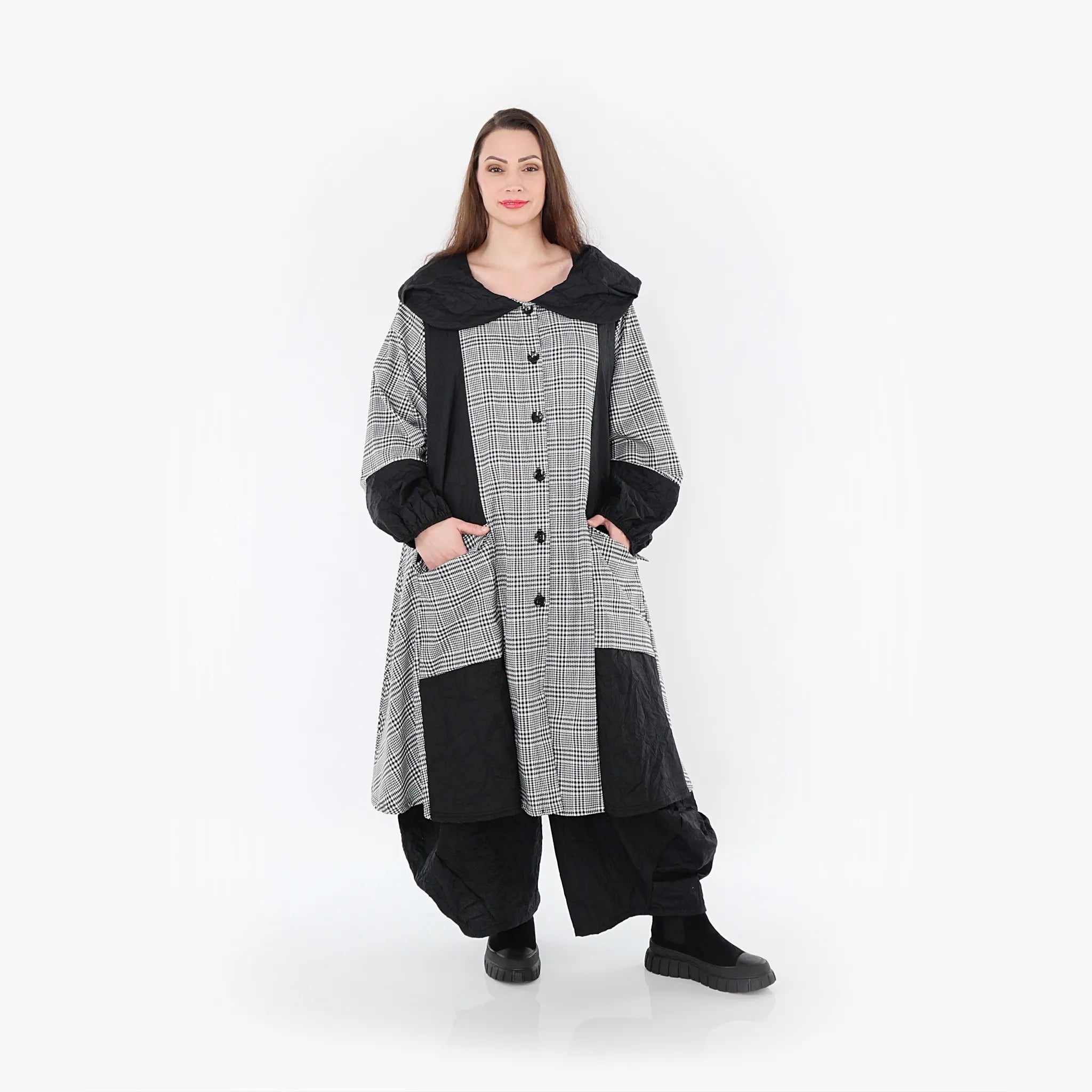  A-Form Mantel von AKH Fashion aus Baumwolle, 1444.07034, Schwarz/Weiß, Schick, Modern