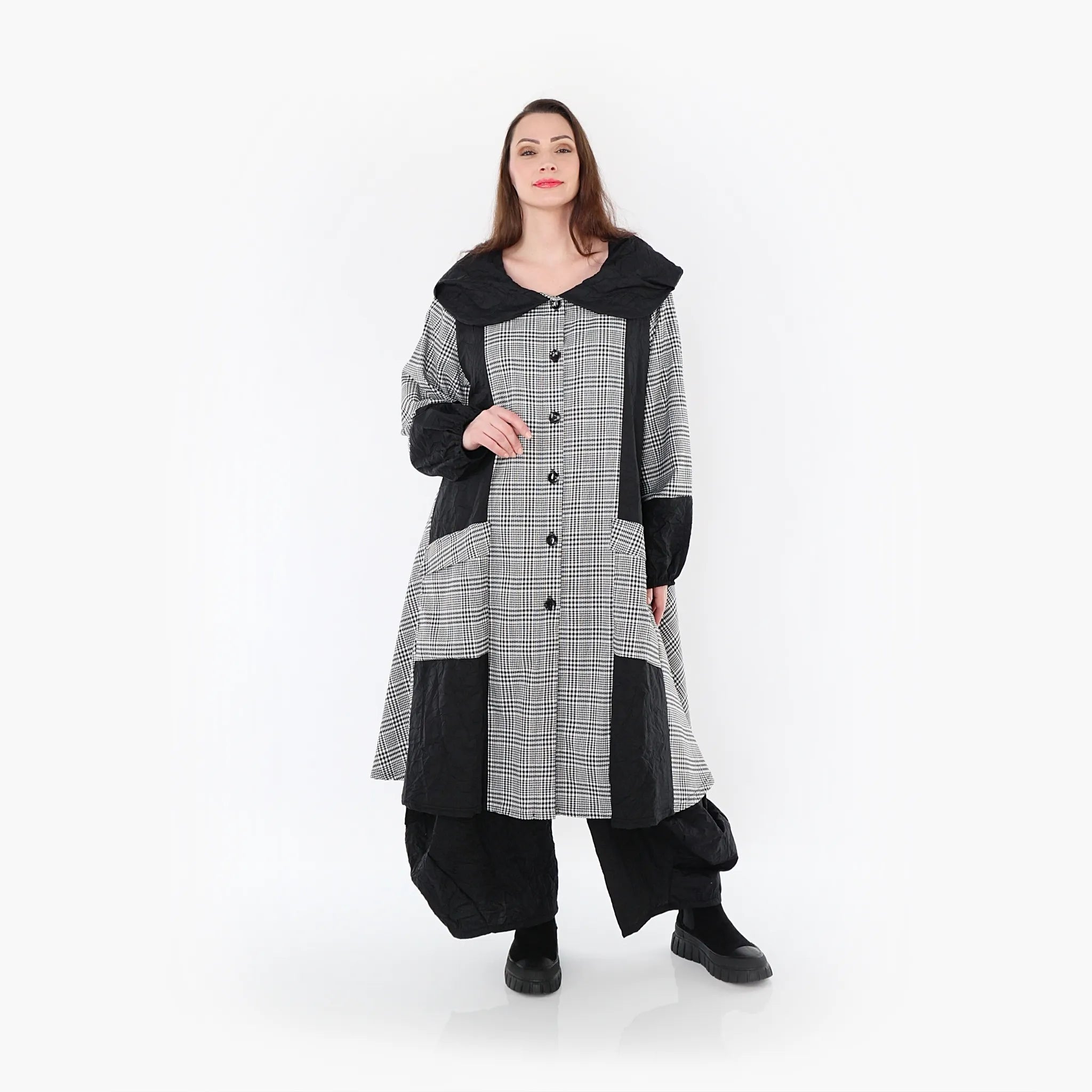  A-Form Mantel von AKH Fashion aus Baumwolle, 1444.07034, Schwarz/Weiß, Schick, Modern