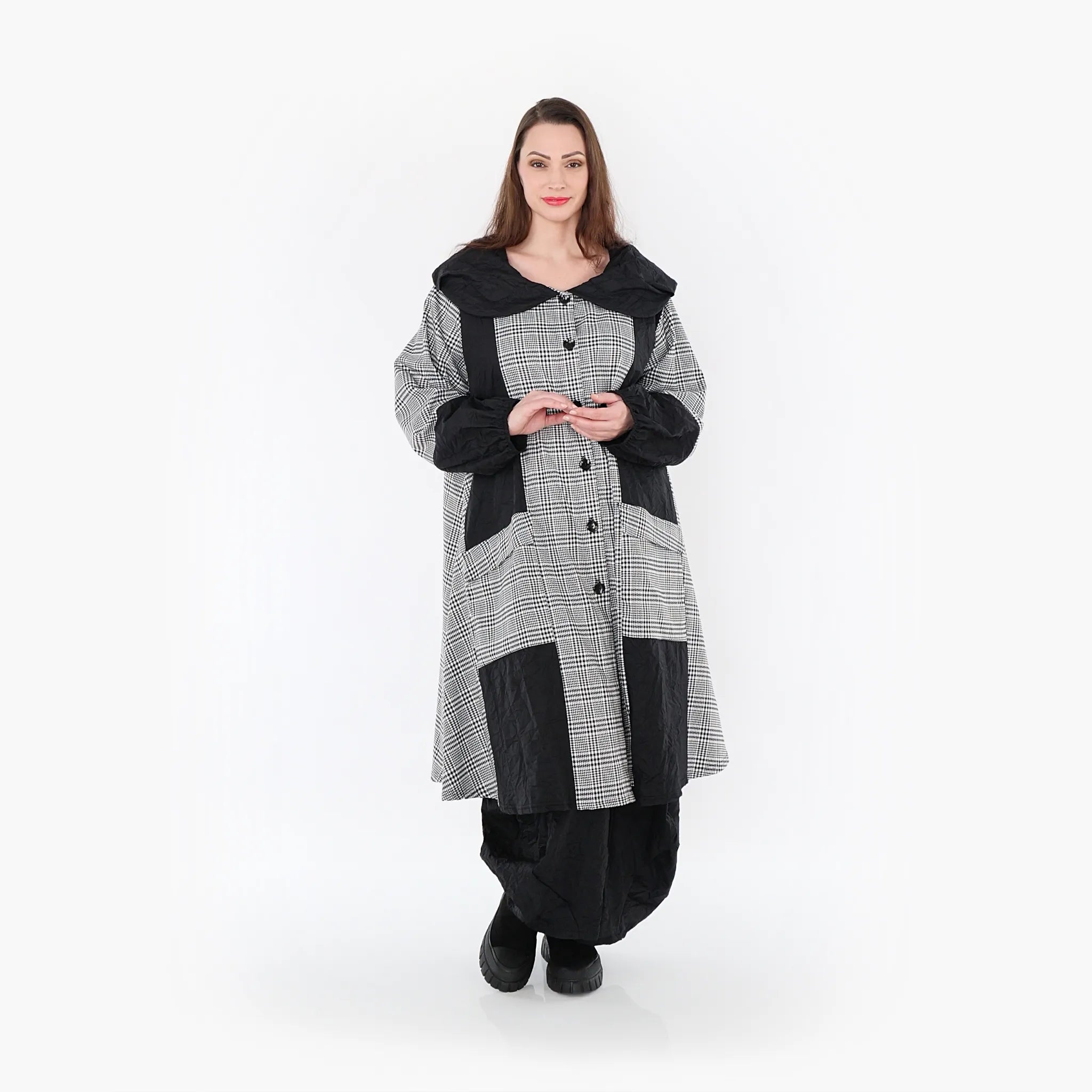  A-Form Mantel von AKH Fashion aus Baumwolle, 1444.07034, Schwarz/Weiß, Schick, Modern